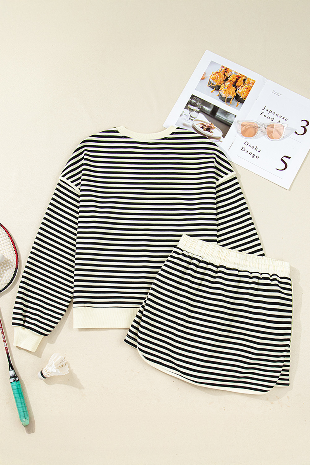 Women's Fall Black Stripe Textured Top and Skirt Set for Daily Wear - Detail View 12 Women's Fall Black Stripe Textured Top and Skirt Set for Daily Wear - Detail View 12