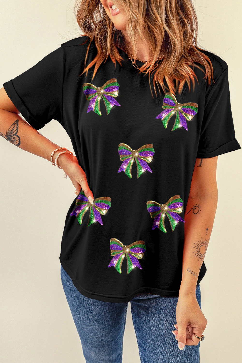 Soft and Comfortable Short Sleeve Crewneck T-Shirt with Sequin Details - Detail View 7 Soft and Comfortable Short Sleeve Crewneck T-Shirt with Sequin Details - Detail View 7