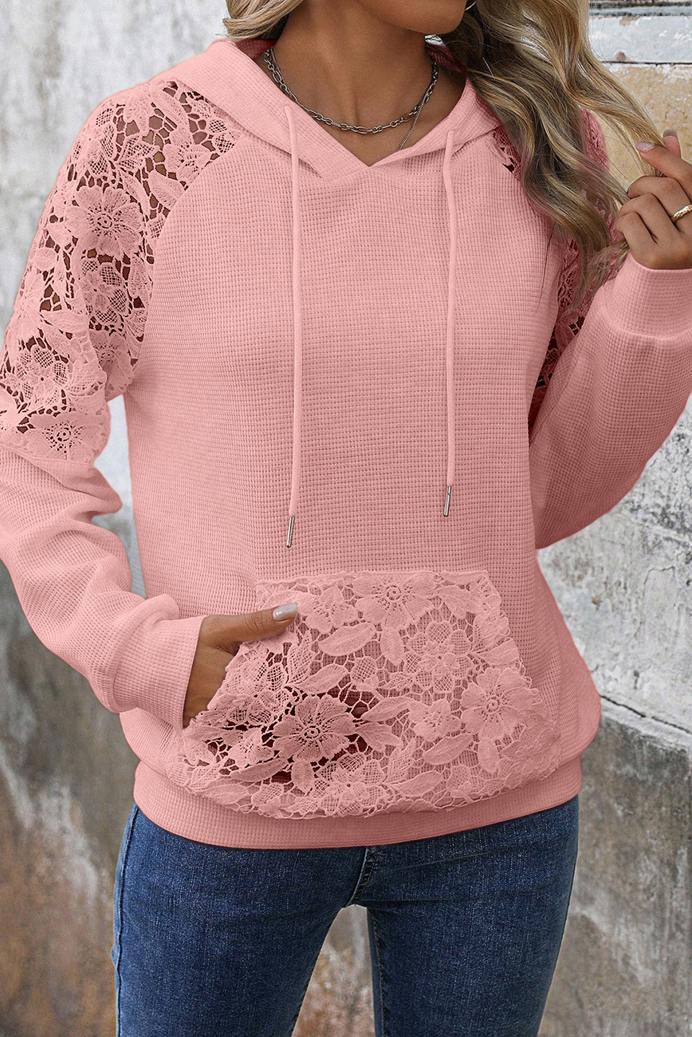 Southern Belle Style Pink Raglan Sleeve Hoodie for Fall Days - Detail View 5 Southern Belle Style Pink Raglan Sleeve Hoodie for Fall Days - Detail View 5