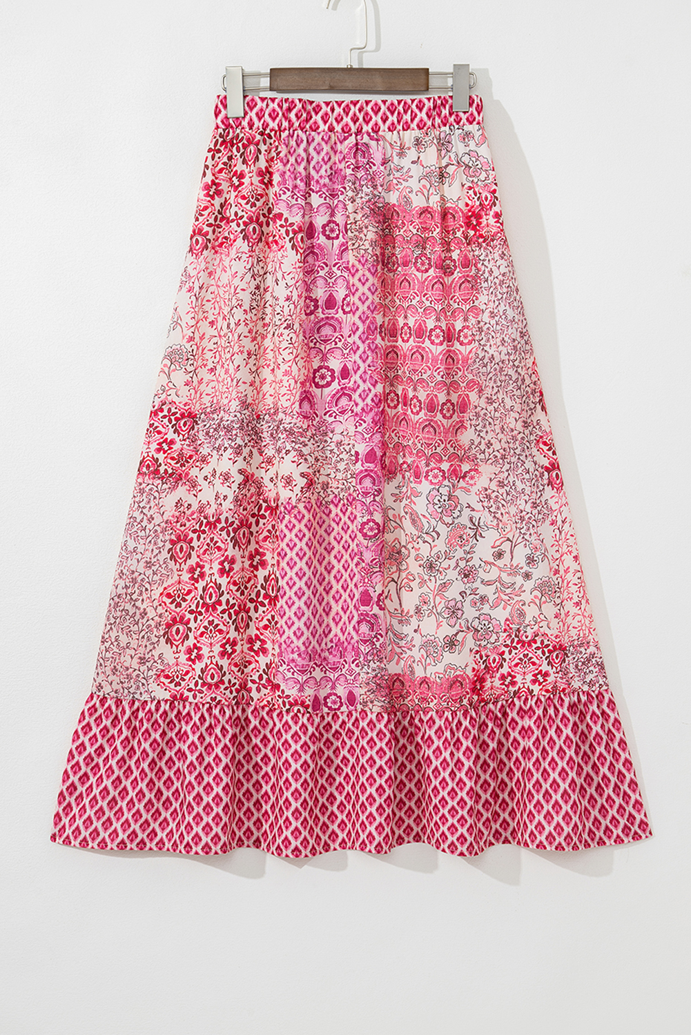Women's Maxi Dress, Red Dress, Boho Print, High Waist, Tassel Drawstring, Ruffled Hem, Summer Fashion, Casual Wear, Lightweight Fabric, Floral Pattern, Geometric Design, Vacation Outfit, Trendy Dress, Statement Piece - Detail View 4 Women's Maxi Dress, Red Dress, Boho Print, High Waist, Tassel Drawstring, Ruffled Hem, Summer Fashion, Casual Wear, Lightweight Fabric, Floral Pattern, Geometric Design, Vacation Outfit, Trendy Dress, Statement Piece - Detail View 4