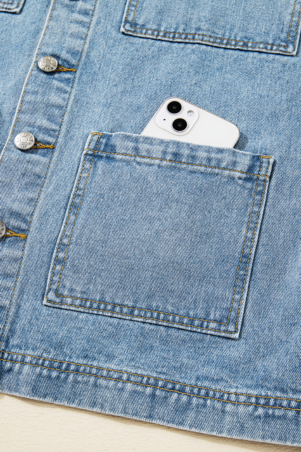 Women's Denim Jacket, Beau Blue, Boyfriend Style, Multi Patched Pockets, Side Tie, Casual Wear, Long Sleeve, Daily Occasion, Solid Pattern, Western Style, Comfortable Fit, Fall & Autumn Fashion - Detail View 12 Women's Denim Jacket, Beau Blue, Boyfriend Style, Multi Patched Pockets, Side Tie, Casual Wear, Long Sleeve, Daily Occasion, Solid Pattern, Western Style, Comfortable Fit, Fall & Autumn Fashion - Detail View 12