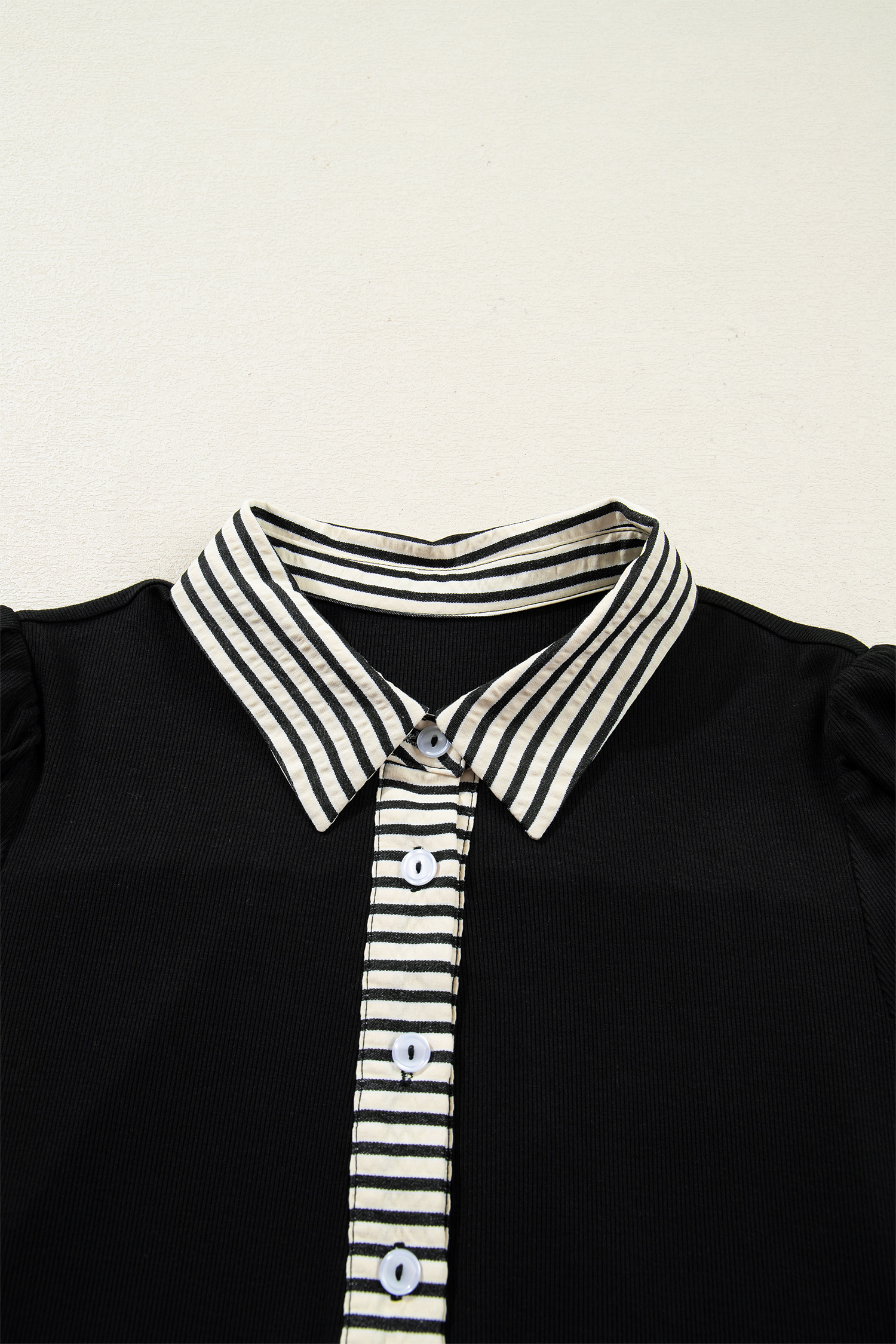 Women's Black Stripe Detail Polo Dress – Casual Short Sleeve Mini Dress for Summer Outings - Detail View 7 Women's Black Stripe Detail Polo Dress – Casual Short Sleeve Mini Dress for Summer Outings - Detail View 7