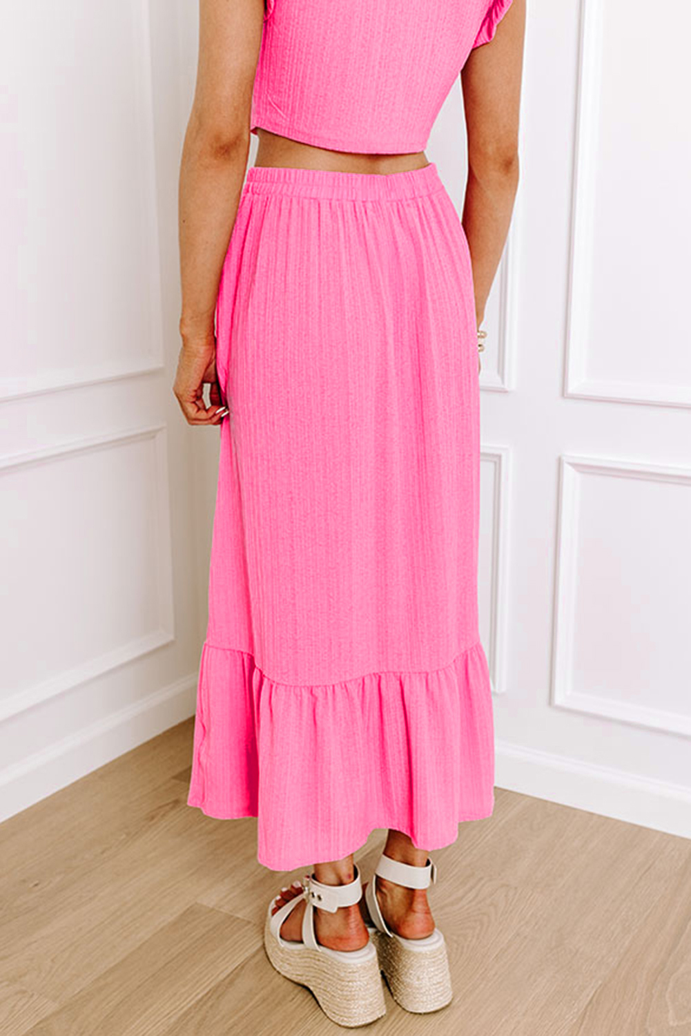 Women's Textured Two Piece Set, Sleeveless Crop Top And Skirt - Detail View 19 Women's Textured Two Piece Set, Sleeveless Crop Top And Skirt - Detail View 19