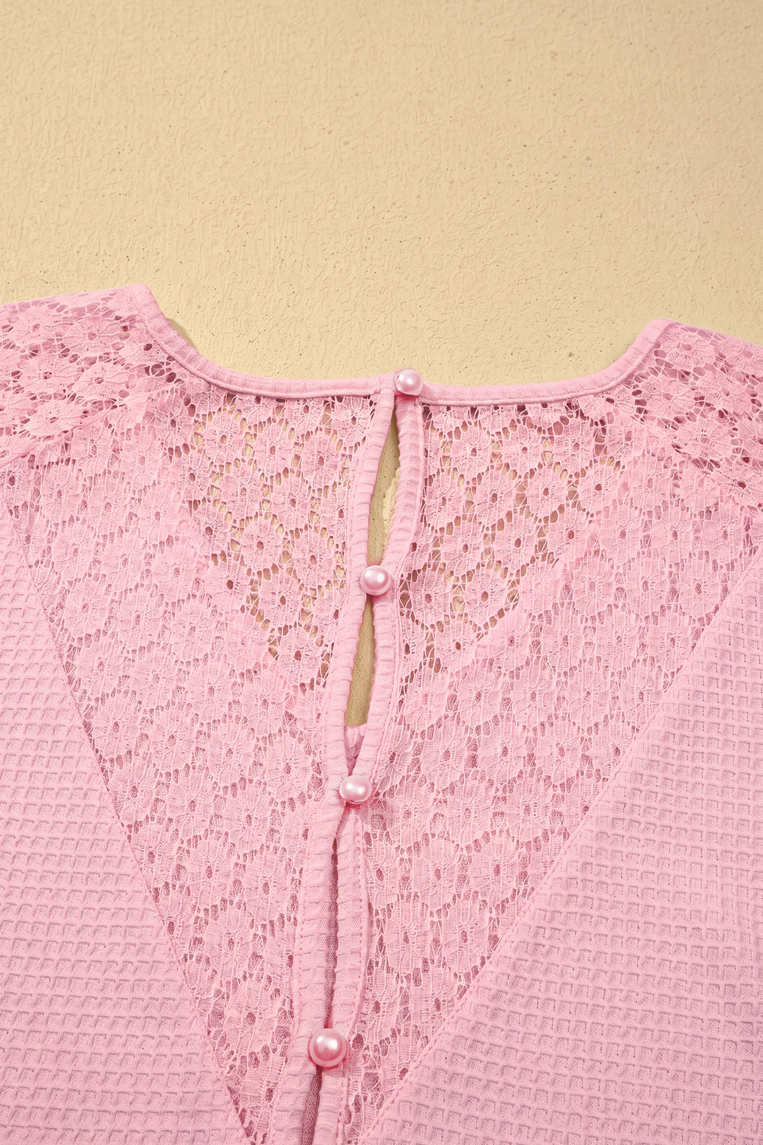 Short Sleeve Lace Splicing Blouse – Casual V-Neck Pink Top - Detail View 11 Short Sleeve Lace Splicing Blouse – Casual V-Neck Pink Top - Detail View 11