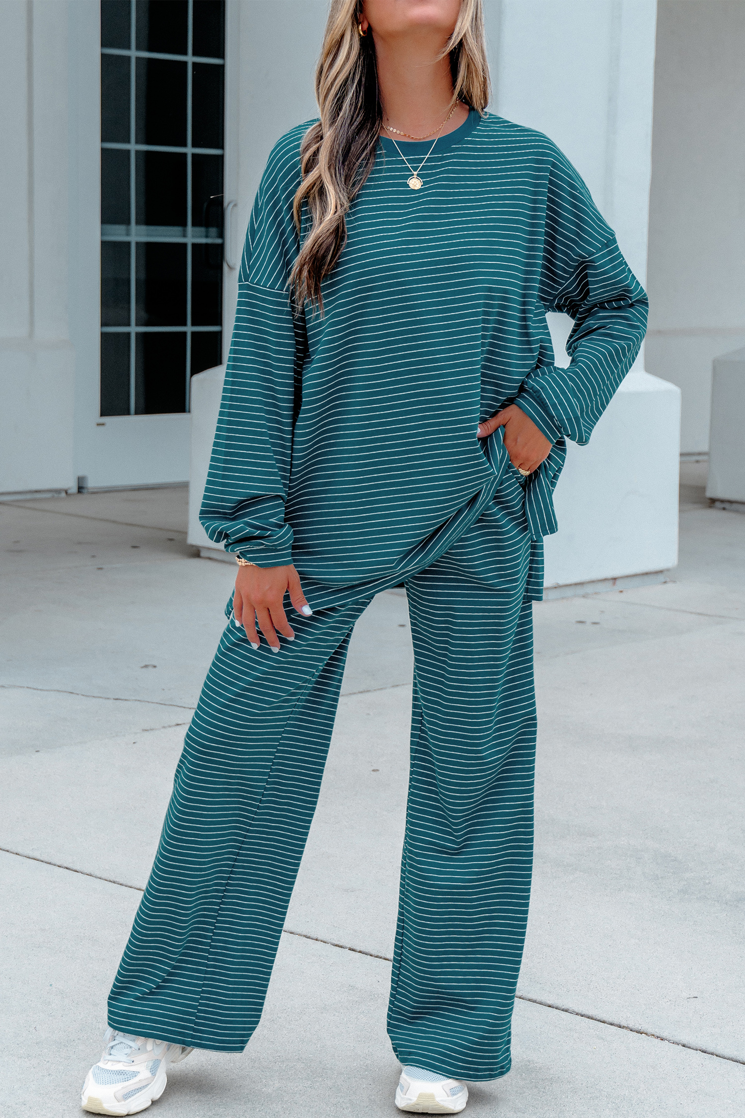 Women's Striped Two Piece Set, Casual Long Sleeve Lounge - Detail View 13 Women's Striped Two Piece Set, Casual Long Sleeve Lounge - Detail View 13
