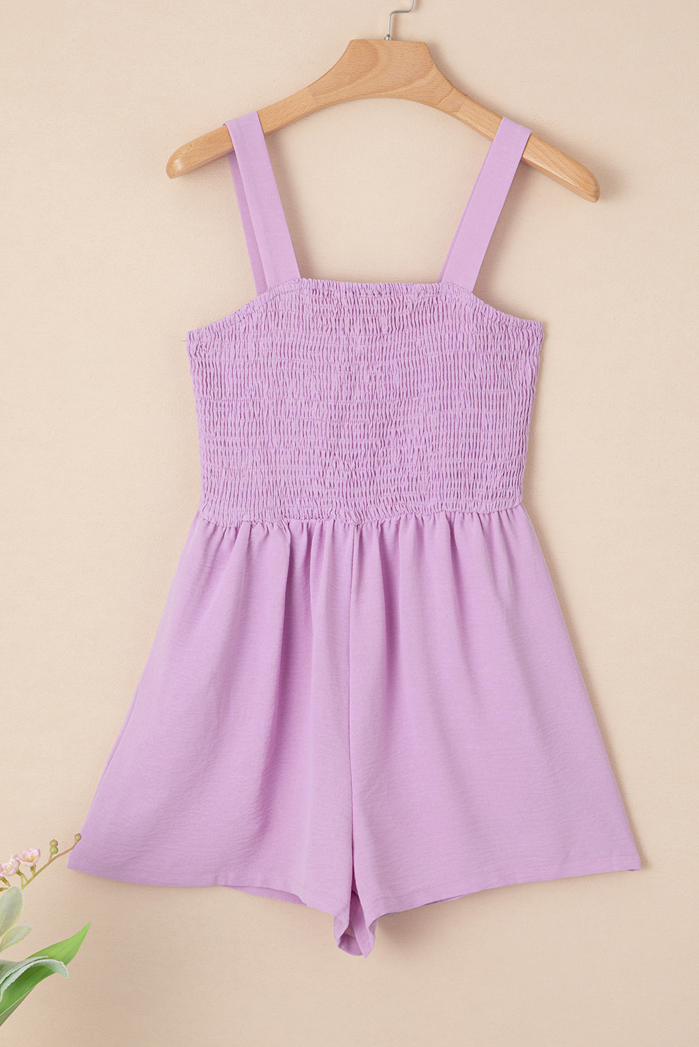 Summer Purple Romper for Women – Smocked Sleeveless Jumpsuit - Detail View 5 Summer Purple Romper for Women – Smocked Sleeveless Jumpsuit - Detail View 5