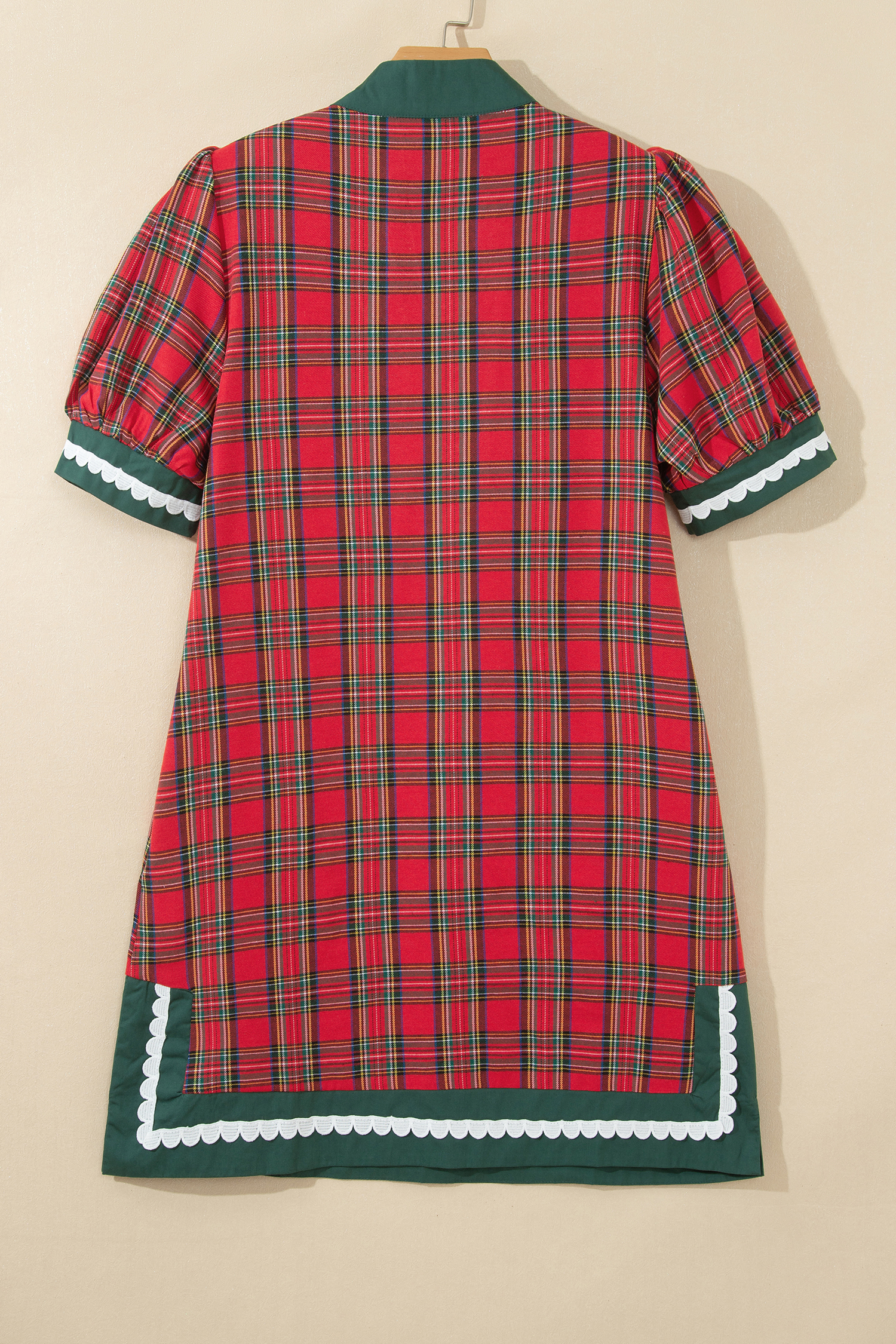 Women's Christmas Plaid Dress, Festive Shift Mini Dress - Detail View 8 Women's Christmas Plaid Dress, Festive Shift Mini Dress - Detail View 8
