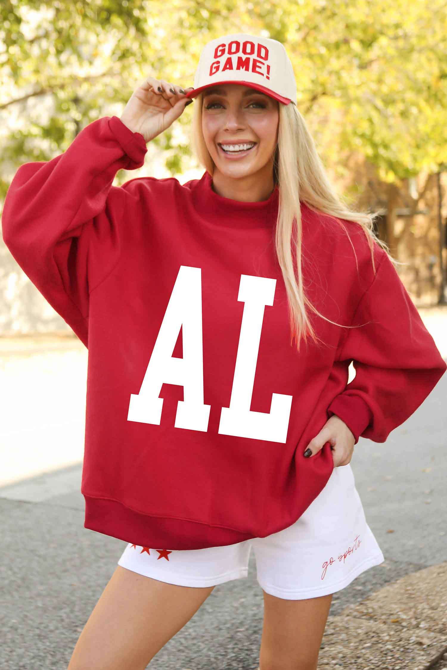 Women's Red Mock Neck Long Sleeve Sweatshirt for Autumn - Detail View 5 Women's Red Mock Neck Long Sleeve Sweatshirt for Autumn - Detail View 5