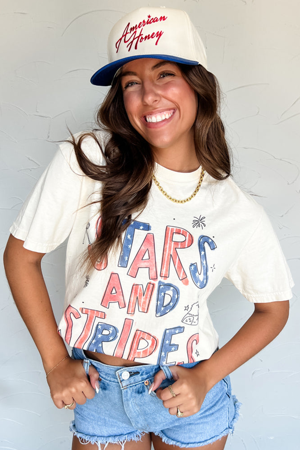 Casual Short Sleeve T-Shirt with Bold STARS AND STRIPES Print - Perfect for Patriotic Outfits - Detail View 2 Casual Short Sleeve T-Shirt with Bold STARS AND STRIPES Print - Perfect for Patriotic Outfits - Detail View 2