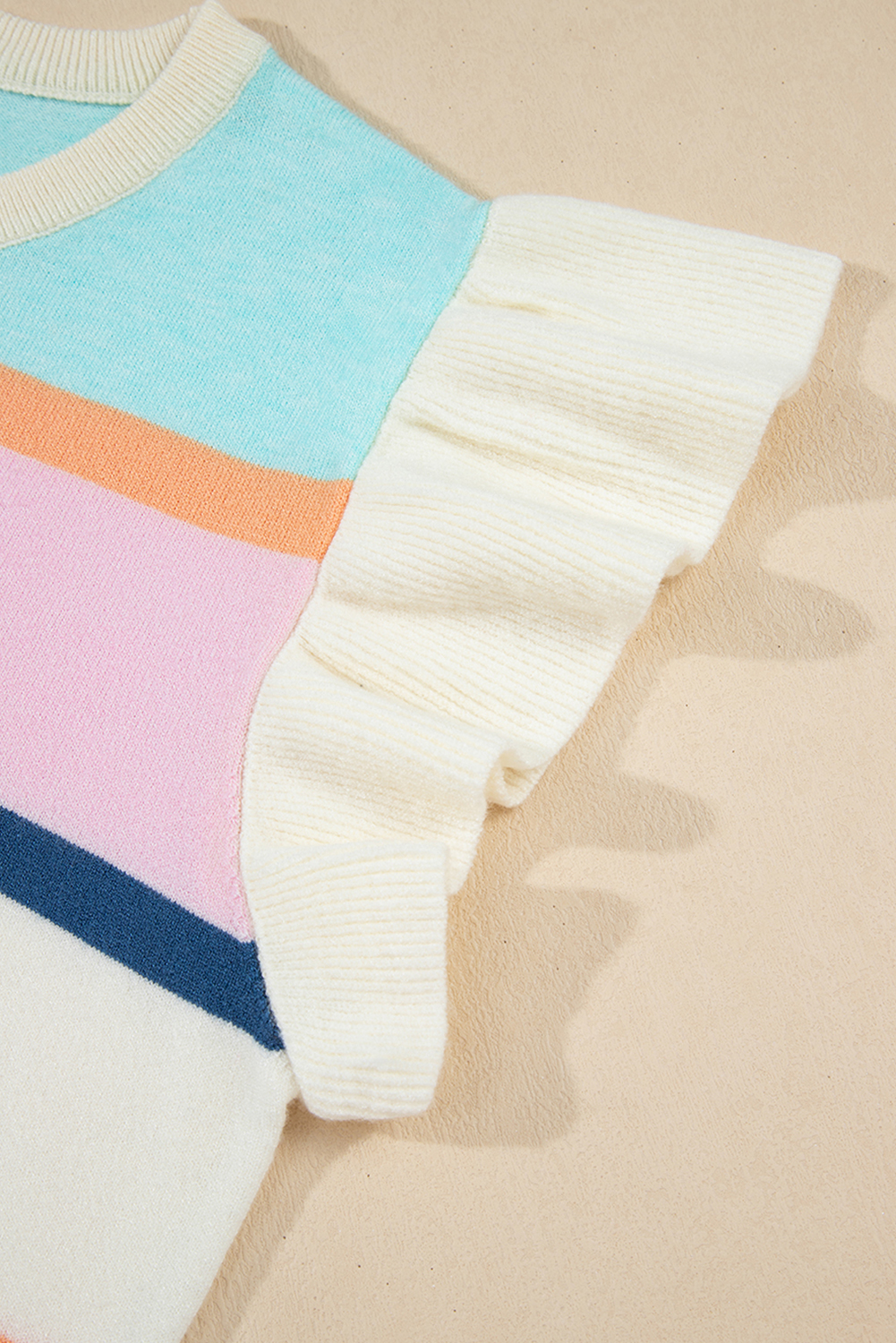 Women's Sweater, Multicolor, Color Block, Flutter Sleeve, Short Sleeve, Casual Style, Summer Knit, Soft and Breathable, Unique Design, Eye-Catching, Comfortable Fit, Daily Wear, Tops, Short Sleeve Sweaters - Detail View 8 Women's Sweater, Multicolor, Color Block, Flutter Sleeve, Short Sleeve, Casual Style, Summer Knit, Soft and Breathable, Unique Design, Eye-Catching, Comfortable Fit, Daily Wear, Tops, Short Sleeve Sweaters - Detail View 8