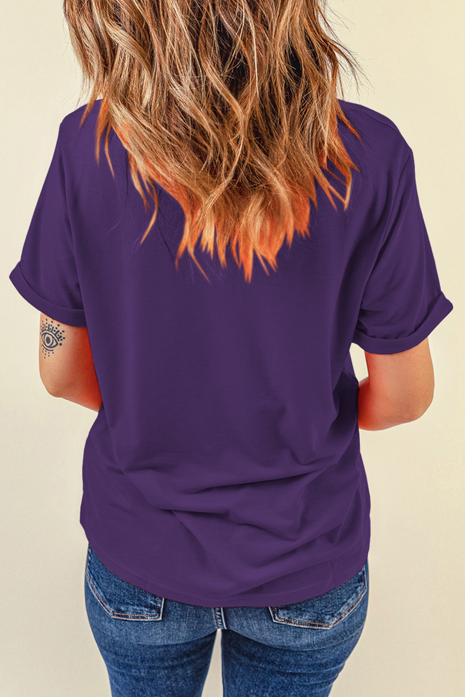 Tillandsia Purple Solid Color T-Shirt for Women – Short Sleeve Round Neck Top, Summer Casual Style - Detail View 5 Tillandsia Purple Solid Color T-Shirt for Women – Short Sleeve Round Neck Top, Summer Casual Style - Detail View 5