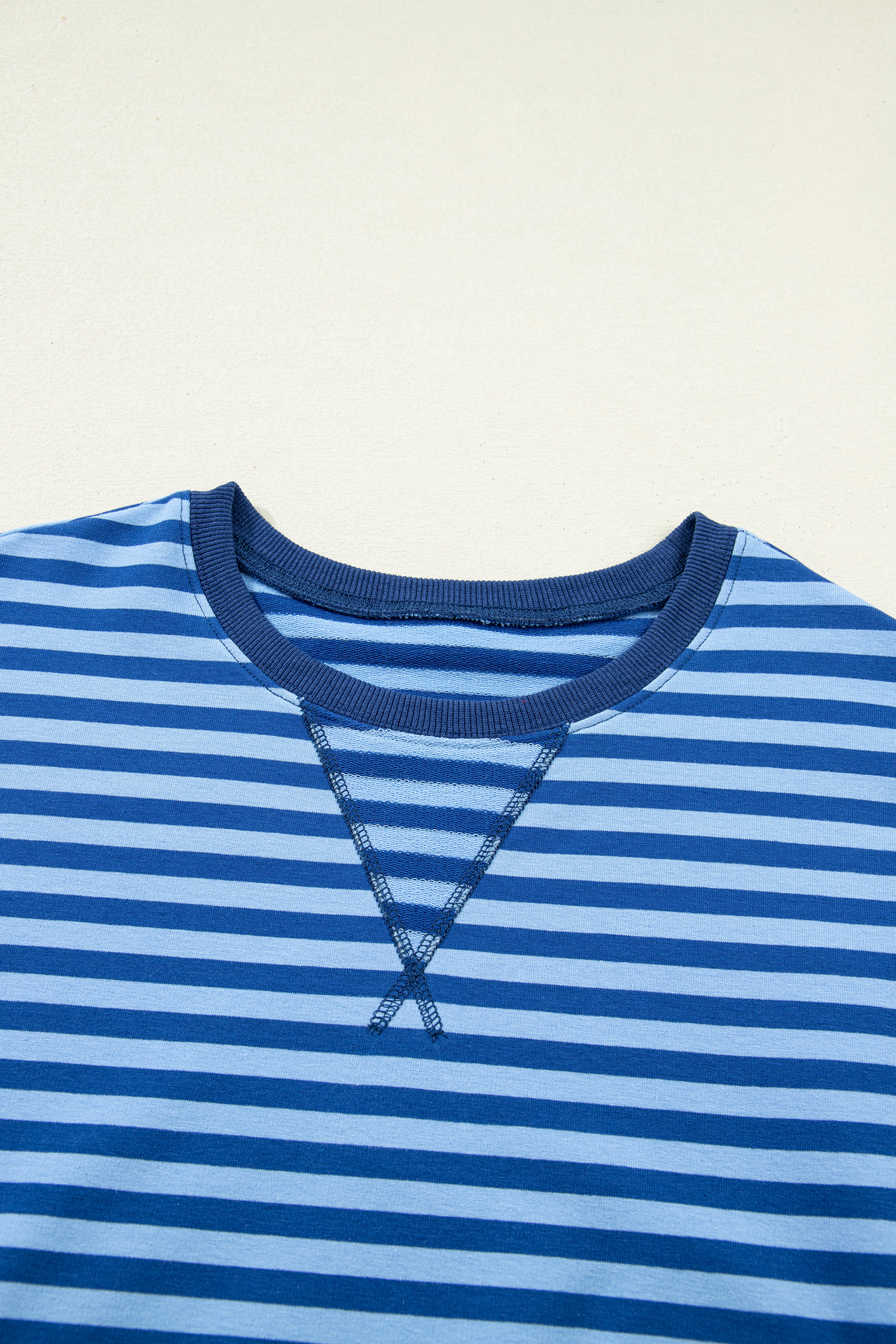 Casual Blue Stripe Long Sleeve Pullover with High Waist Shorts – Ideal for Daily Outings - Detail View 15 Casual Blue Stripe Long Sleeve Pullover with High Waist Shorts – Ideal for Daily Outings - Detail View 15