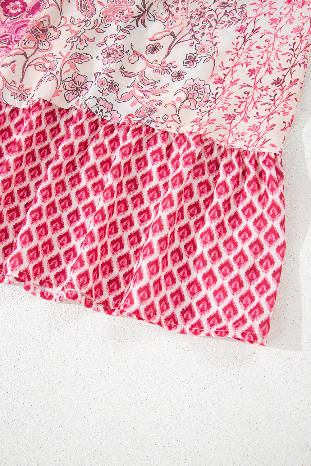 Women's Maxi Dress, Red Dress, Boho Print, High Waist, Tassel Drawstring, Ruffled Hem, Summer Fashion, Casual Wear, Lightweight Fabric, Floral Pattern, Geometric Design, Vacation Outfit, Trendy Dress, Statement Piece - Detail View 8 Women's Maxi Dress, Red Dress, Boho Print, High Waist, Tassel Drawstring, Ruffled Hem, Summer Fashion, Casual Wear, Lightweight Fabric, Floral Pattern, Geometric Design, Vacation Outfit, Trendy Dress, Statement Piece - Detail View 8
