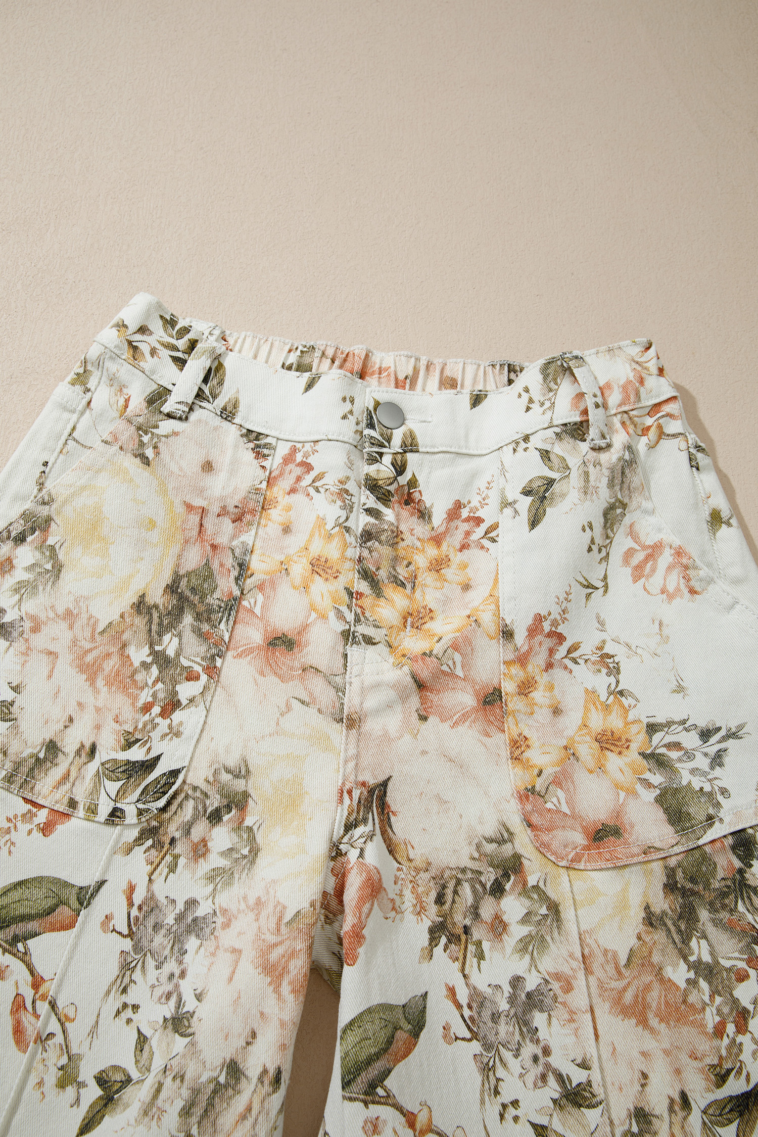 Women's High Waist Floral Denim Jeans – Vintage Beige Wide Leg Trousers, Stylish Gift for Fashionable Adults - Detail View 15 Women's High Waist Floral Denim Jeans – Vintage Beige Wide Leg Trousers, Stylish Gift for Fashionable Adults - Detail View 15