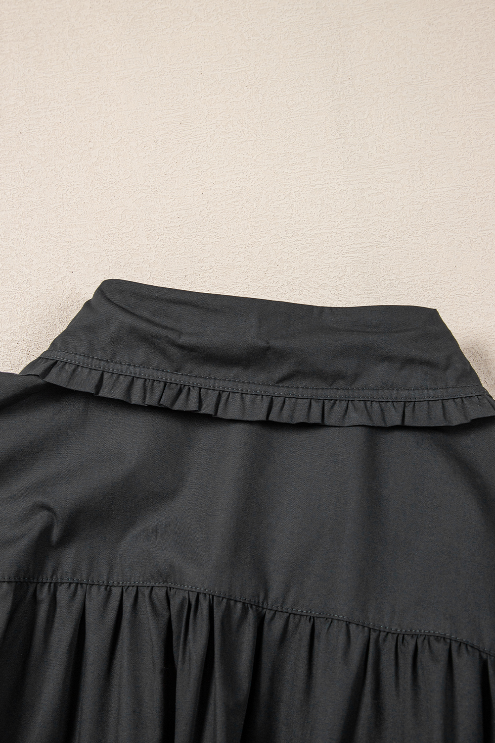 Women's Dress, Black Shirt Dress, Puff Sleeve, Ruffle Hem, Button Down, Mini Dress, Daily Wear, Cute Style, Solid Color, Comfortable, Flattering Silhouette, Summer Fashion, H-Line Silhouette, Turn-Down Collar, Casual Chic - Detail View 12 Women's Dress, Black Shirt Dress, Puff Sleeve, Ruffle Hem, Button Down, Mini Dress, Daily Wear, Cute Style, Solid Color, Comfortable, Flattering Silhouette, Summer Fashion, H-Line Silhouette, Turn-Down Collar, Casual Chic - Detail View 12