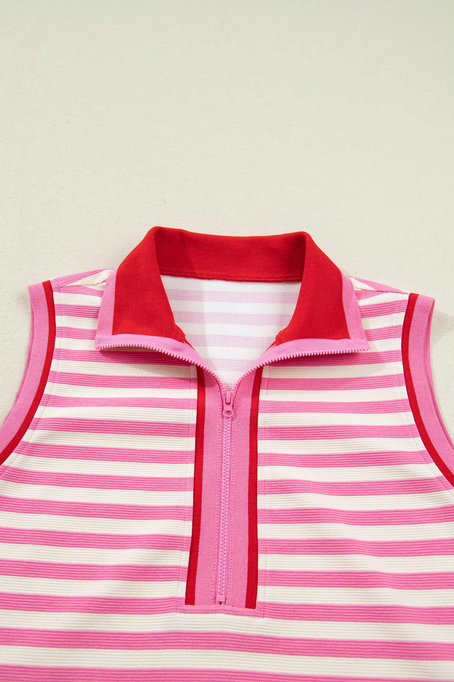 Stylish Women's 2-Piece Skort Set – Striped Sleeveless Zip Collar Top & Shift Skirt for Daily Summer Wear - Detail View 6 Stylish Women's 2-Piece Skort Set – Striped Sleeveless Zip Collar Top & Shift Skirt for Daily Summer Wear - Detail View 6