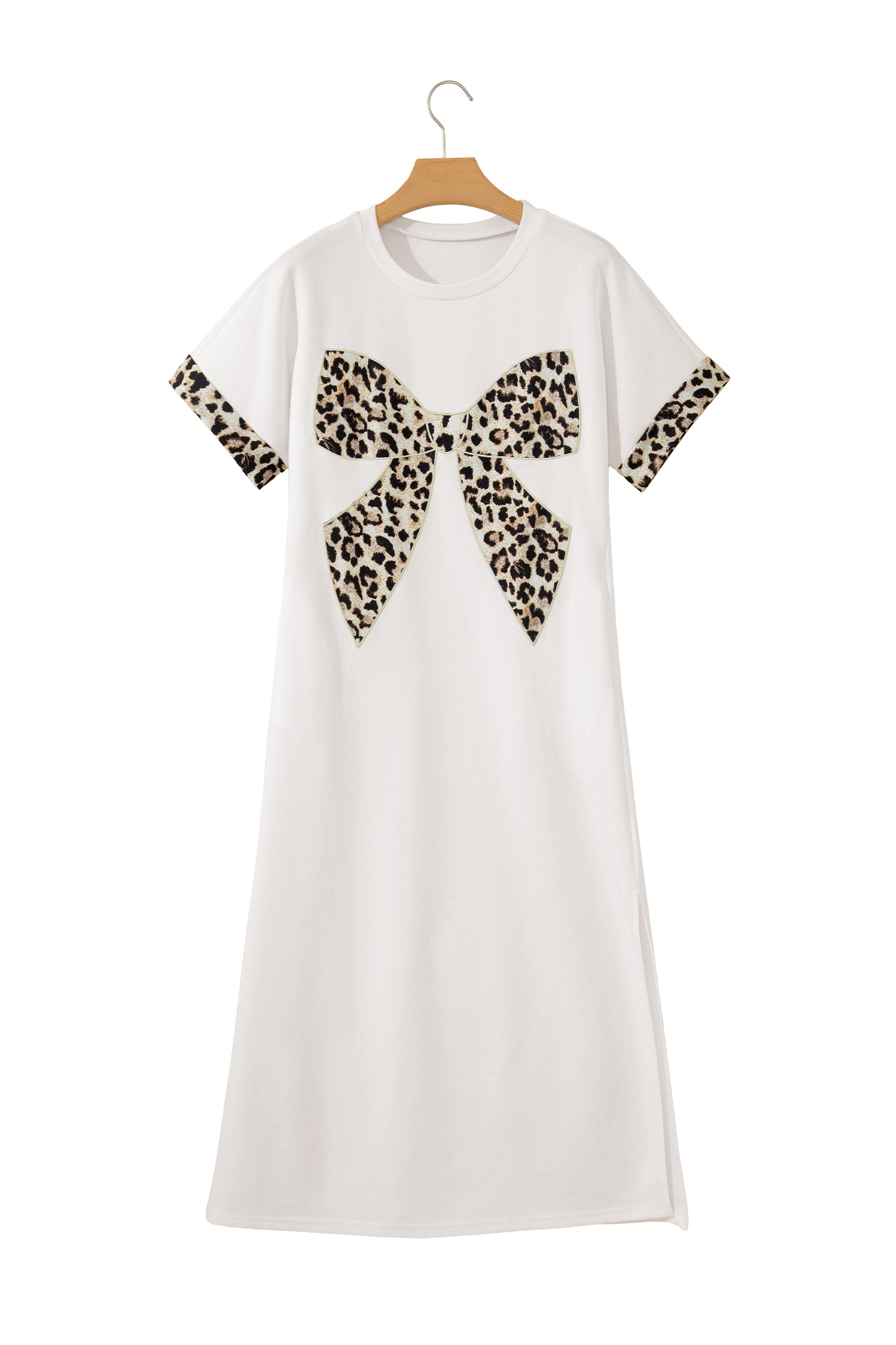 Western Style Women's Leopard Bow T-Shirt Long Dress – Comfortable Cotton Blend Vacation Outfit Gift - Detail View 12 Western Style Women's Leopard Bow T-Shirt Long Dress – Comfortable Cotton Blend Vacation Outfit Gift - Detail View 12