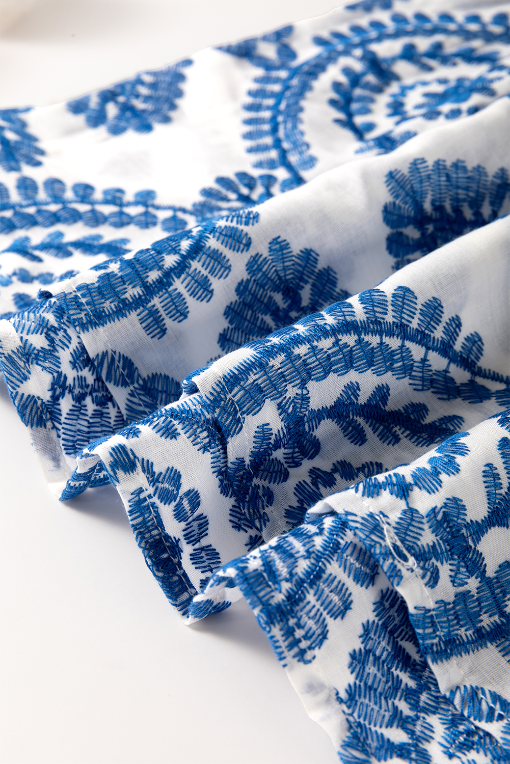 Stylish and Versatile Blue Flutter Sleeve Blouse with Bohemian Print - Detail View 10 Stylish and Versatile Blue Flutter Sleeve Blouse with Bohemian Print - Detail View 10