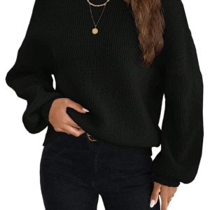 Women's Black Ribbed Knit Backless Sweater – Elegant Drop Shoulder Design for Casual Fall Style - Main View