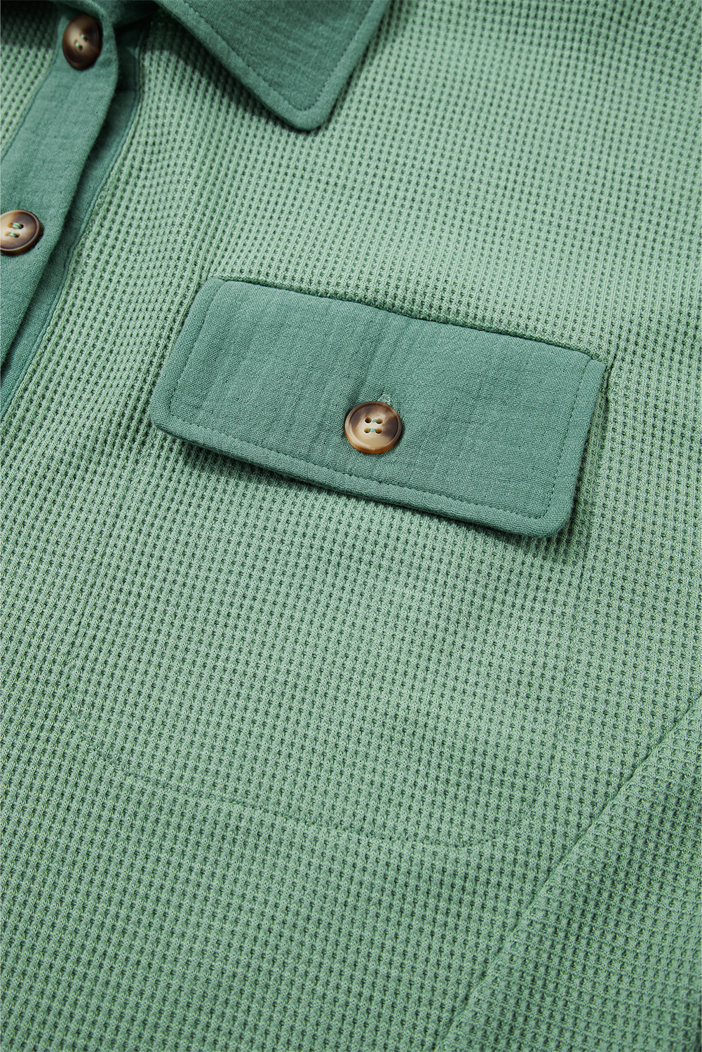 Women's Shirt, Grass Green, Waffle Knit, Vintage Style, Button Up, Loose Fit, Long Sleeve, Casual, Daily Wear, Solid Color, Fall Fashion, Comfortable, Trendy, Tops - Detail View 8 Women's Shirt, Grass Green, Waffle Knit, Vintage Style, Button Up, Loose Fit, Long Sleeve, Casual, Daily Wear, Solid Color, Fall Fashion, Comfortable, Trendy, Tops - Detail View 8