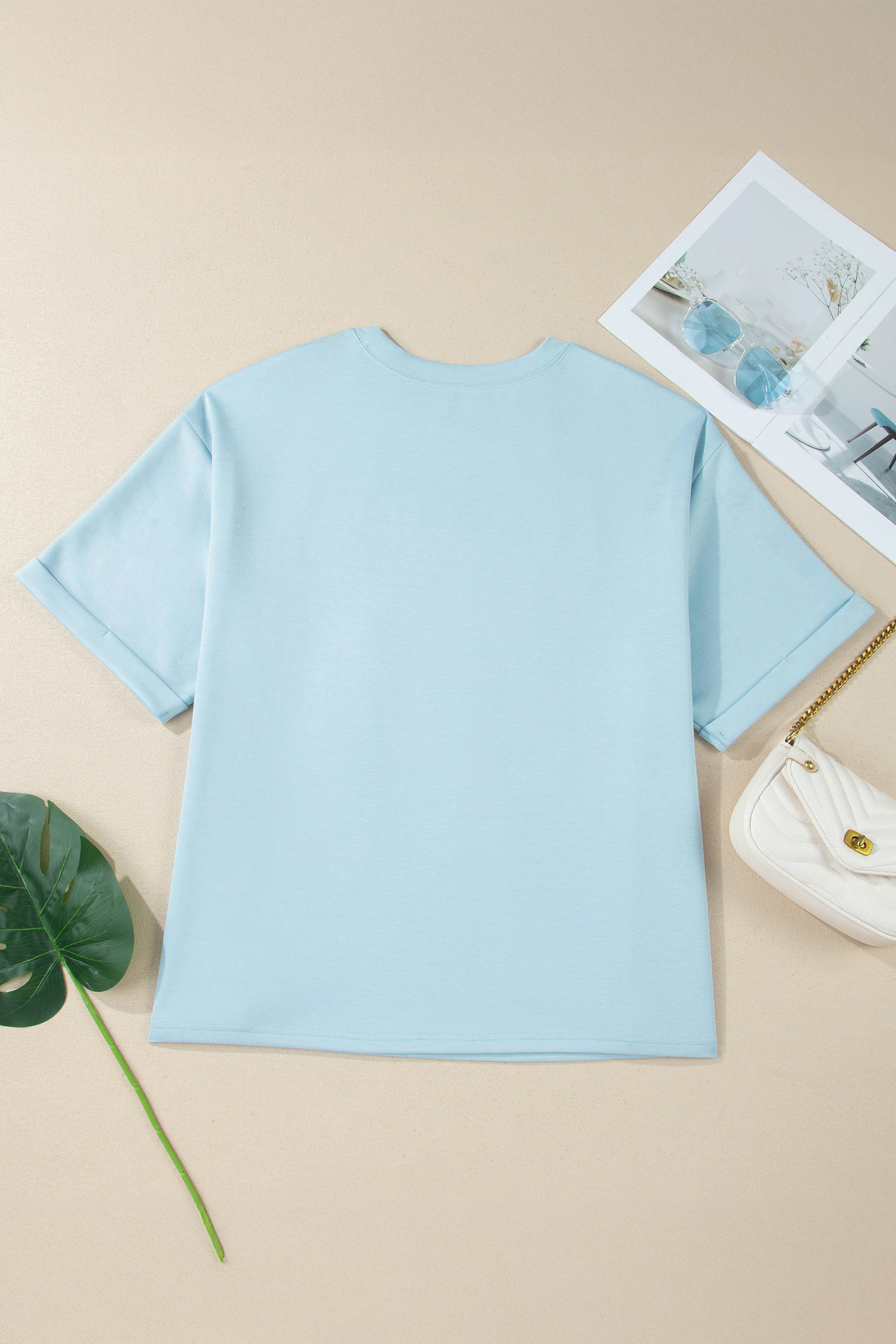 Summer Flag Graphic Tee for Women – Beau Blue Short Sleeve Shirt with Large Bow Detail - Detail View 3 Summer Flag Graphic Tee for Women – Beau Blue Short Sleeve Shirt with Large Bow Detail - Detail View 3