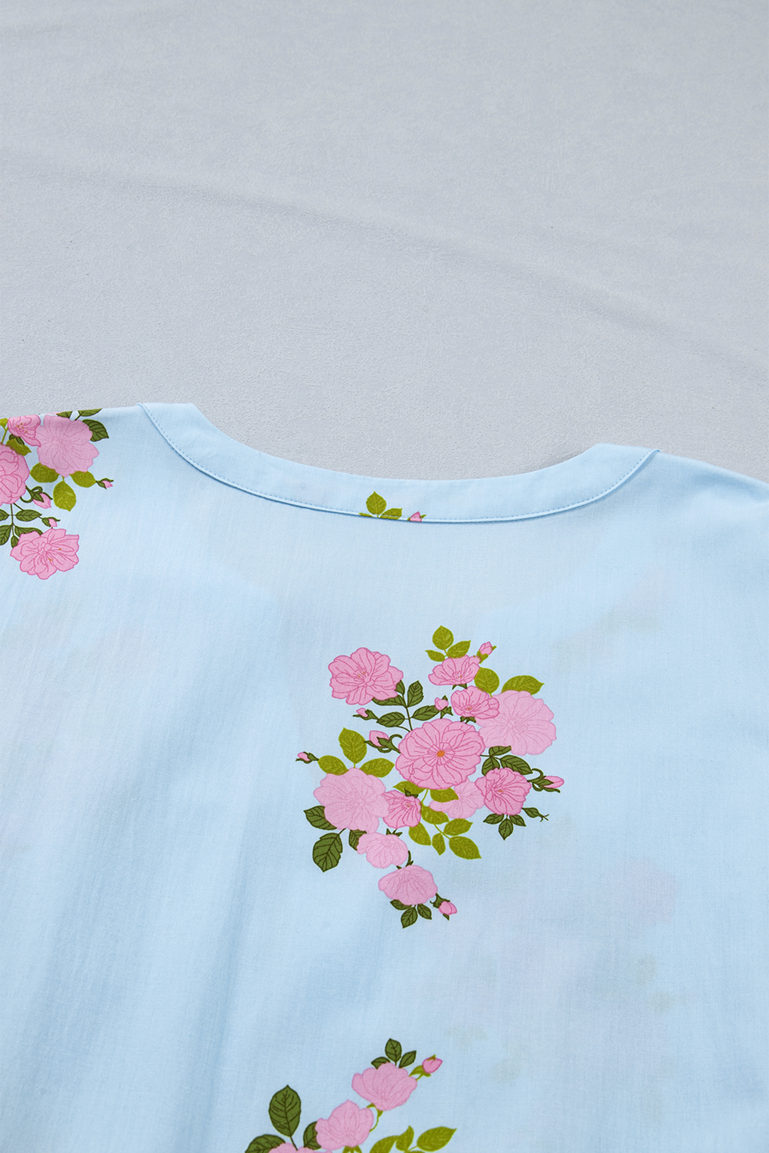 Women's Southern Belle Floral Maxi Dress – Sky Blue V-Neck Short Sleeve Long Dress for Easter & Holidays - Detail View 9 Women's Southern Belle Floral Maxi Dress – Sky Blue V-Neck Short Sleeve Long Dress for Easter & Holidays - Detail View 9