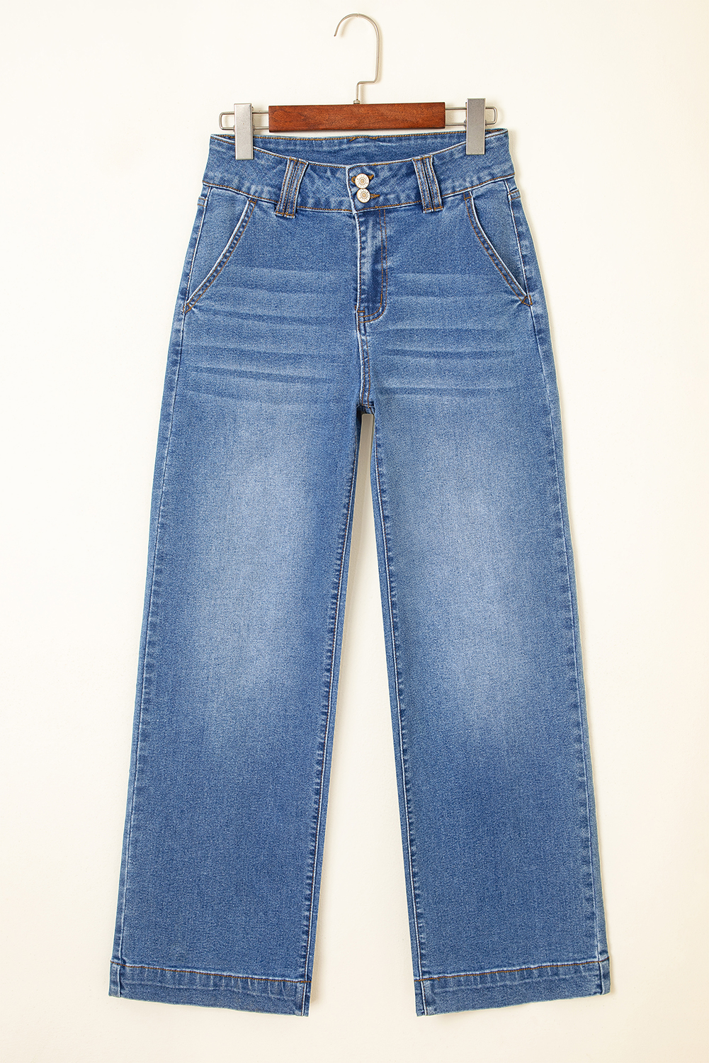 Sky Blue Double Button Zip Fly Straight Leg Jeans for Women – Casual Everyday Style - Detail View 7 Sky Blue Double Button Zip Fly Straight Leg Jeans for Women – Casual Everyday Style - Detail View 7