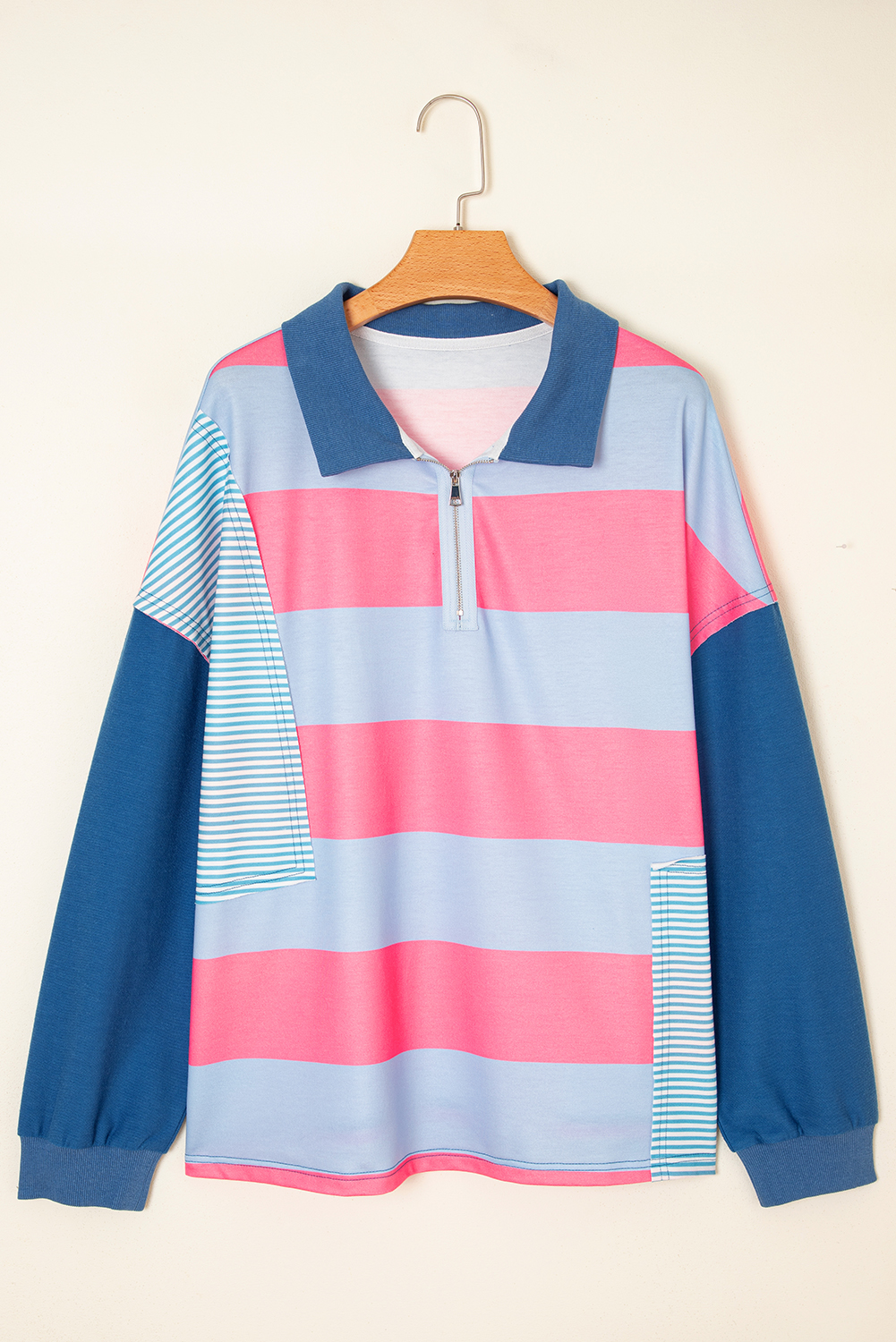 Casual Long Sleeve V Neck Plus Size Pullover - Stylish Color Block Design - Detail View 2 Casual Long Sleeve V Neck Plus Size Pullover - Stylish Color Block Design - Detail View 2