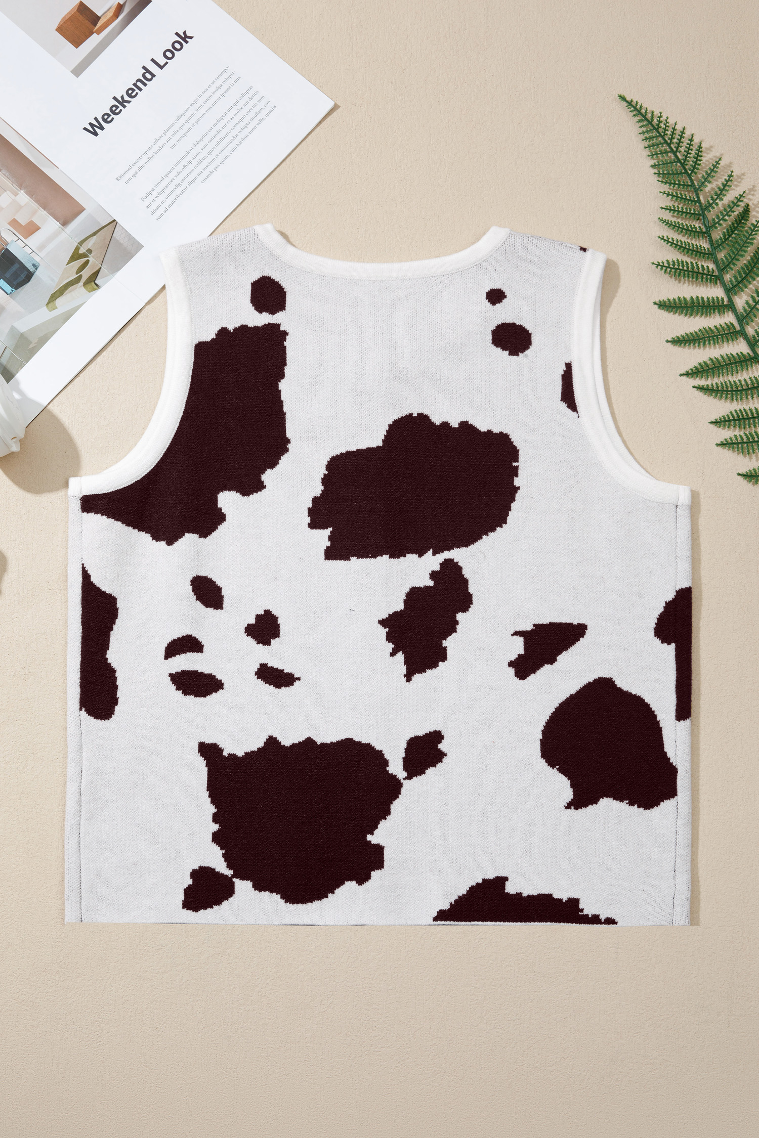Women's Western Cow Spot Print Sweater Vest – Sleeveless Button Down Knit Top for Daily Wear - Detail View 7 Women's Western Cow Spot Print Sweater Vest – Sleeveless Button Down Knit Top for Daily Wear - Detail View 7