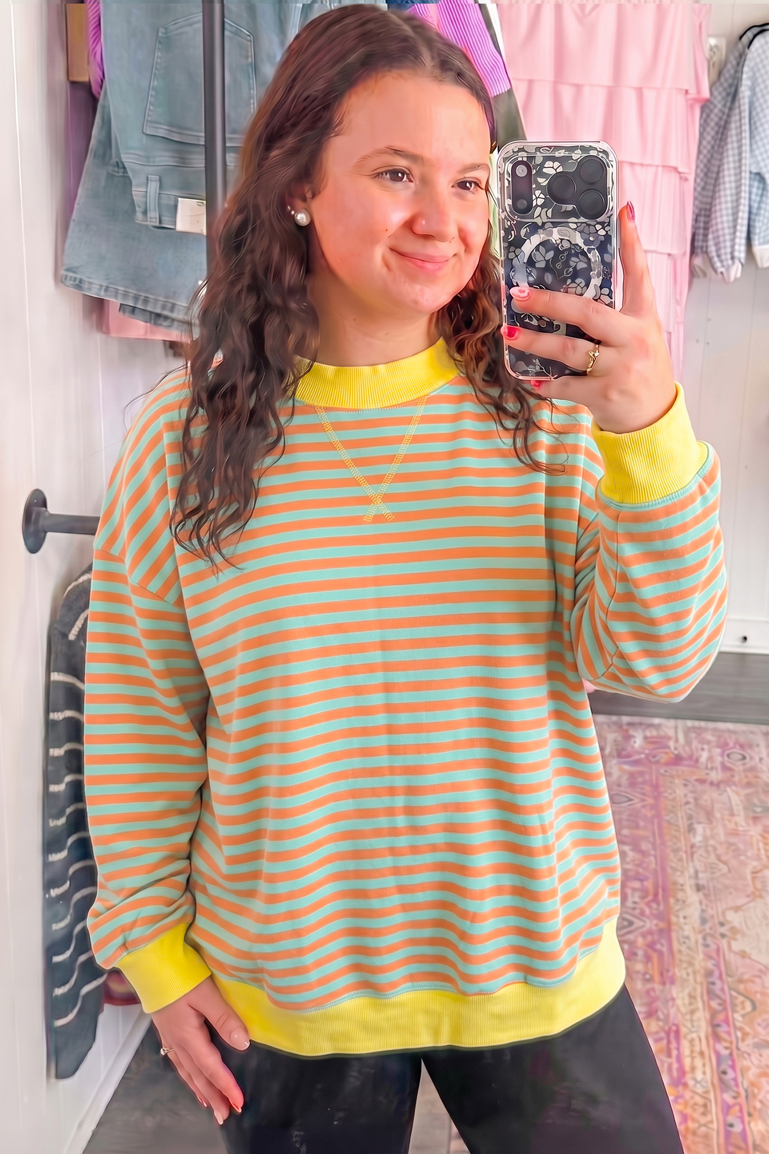 Colorblock Striped Pullover, Soft Cotton Blend Daily Sweater - Detail View 5 Colorblock Striped Pullover, Soft Cotton Blend Daily Sweater - Detail View 5