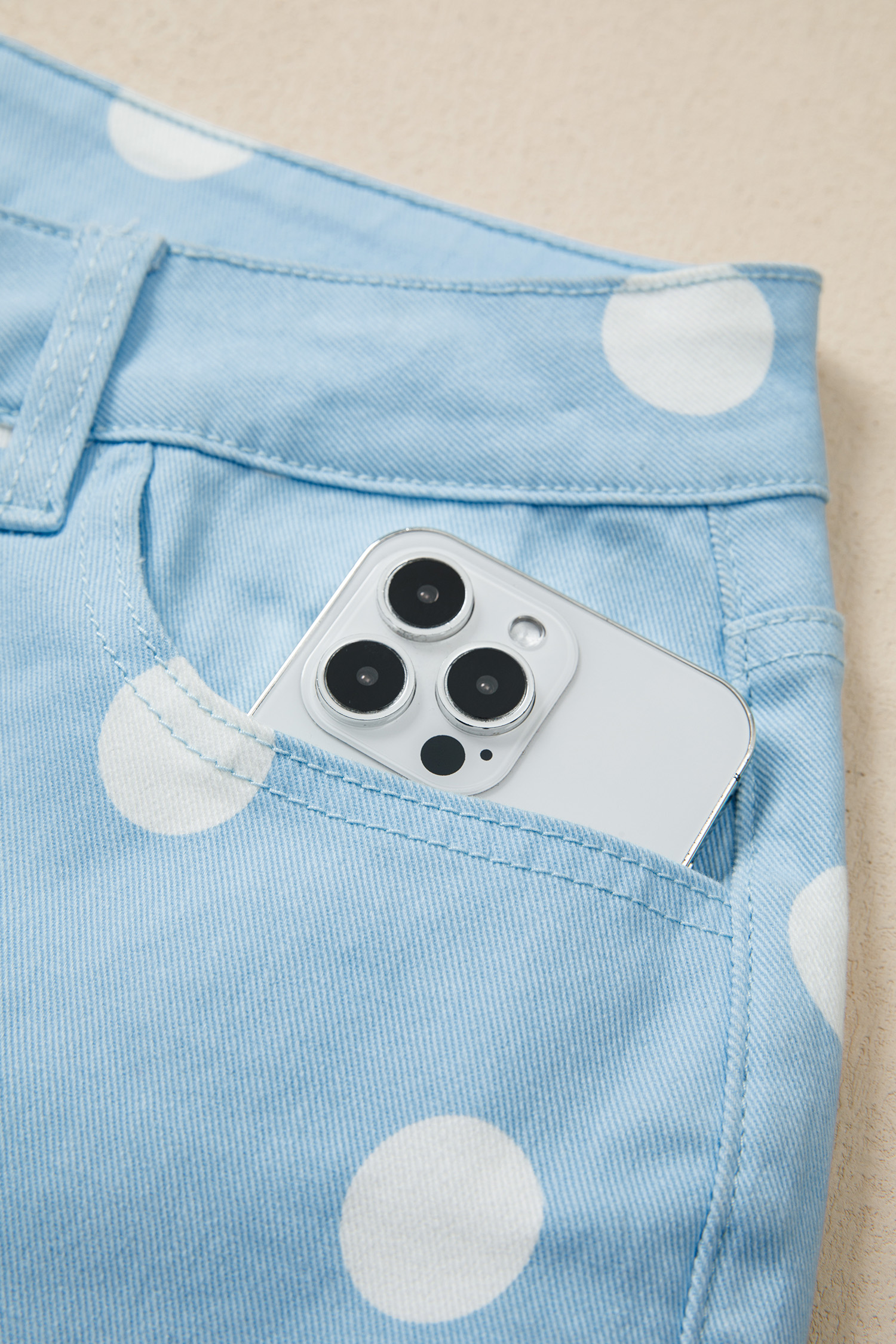 Gift for Her: Women's Sky Blue Polka Dot High Waist Jeans – Comfortable Cotton Blend Denim Pants with Pockets - Detail View 15 Gift for Her: Women's Sky Blue Polka Dot High Waist Jeans – Comfortable Cotton Blend Denim Pants with Pockets - Detail View 15