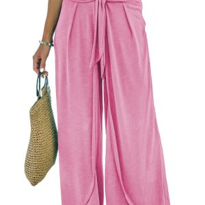 Women's Bonbon Knotted Drop Waist Split Leg Relaxed Pants for Casual Outings - Main View