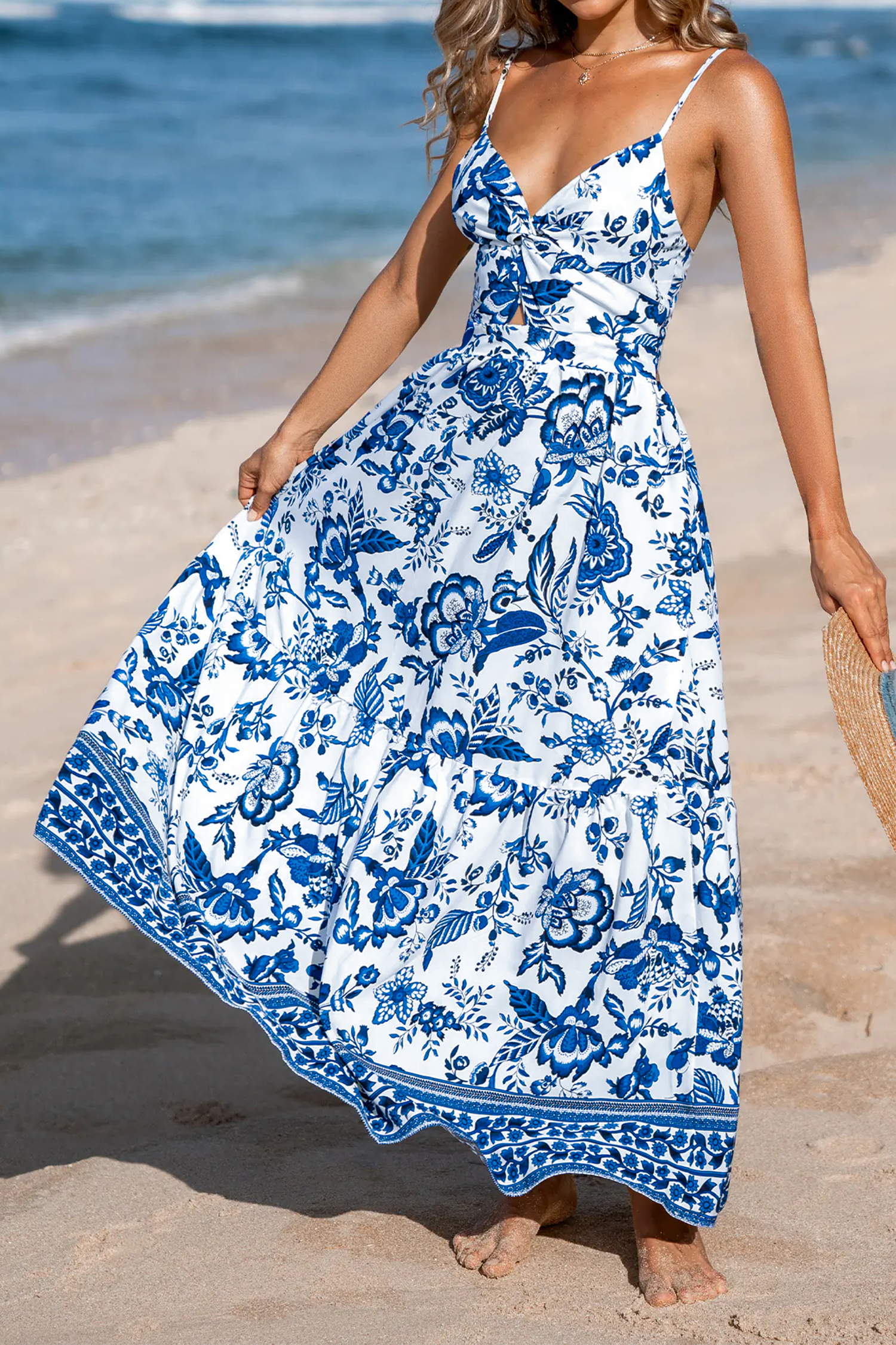 Boho Floral Print Maxi Dress for Women – Sleeveless Backless Shift Dress, High Waist Summer Beach Outfit - Detail View 5 Boho Floral Print Maxi Dress for Women – Sleeveless Backless Shift Dress, High Waist Summer Beach Outfit - Detail View 5