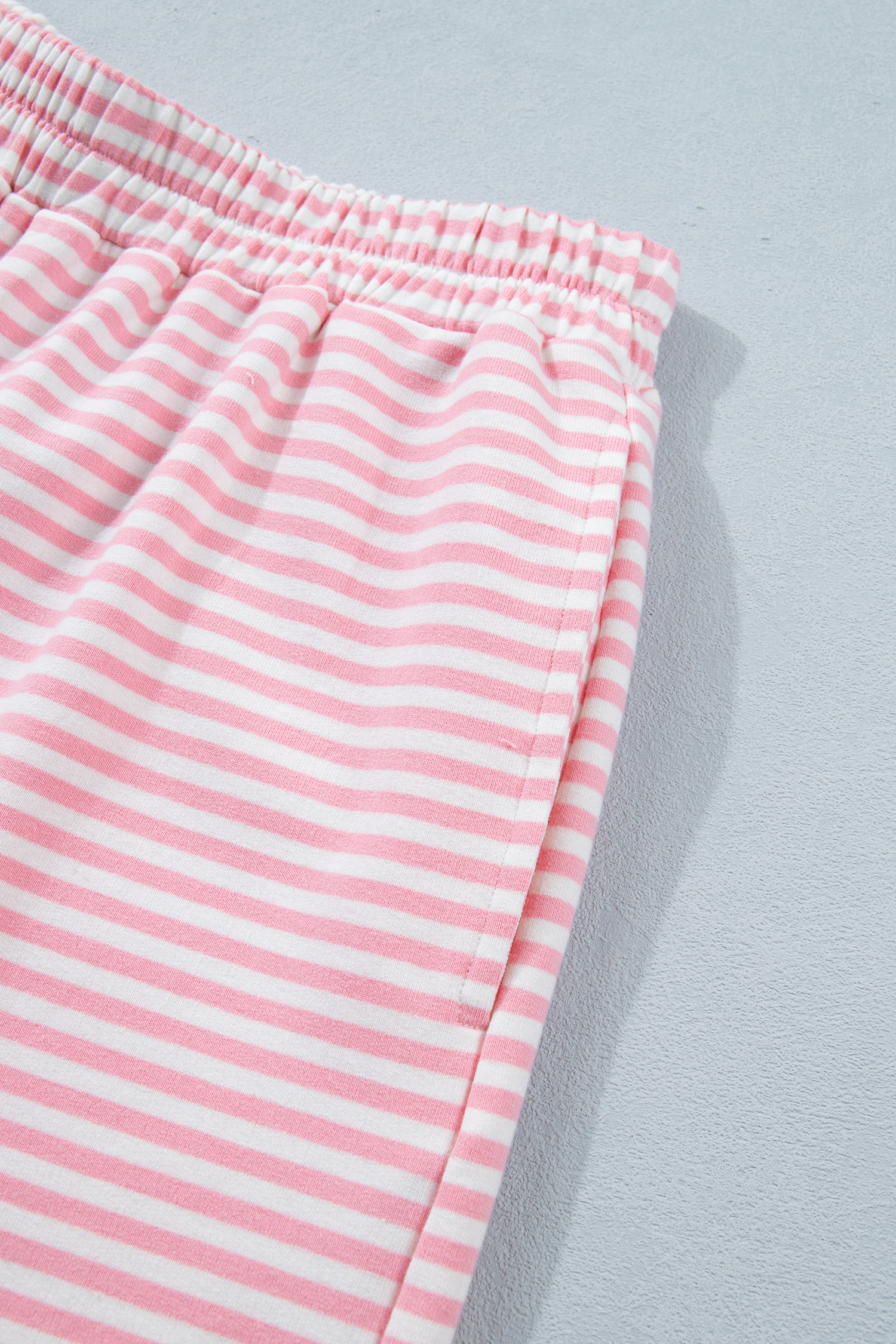 Women's Pink Stripe 2-Piece Short Set – Mock Neck Tee and Casual Shorts, Summer Outfit - Detail View 10 Women's Pink Stripe 2-Piece Short Set – Mock Neck Tee and Casual Shorts, Summer Outfit - Detail View 10