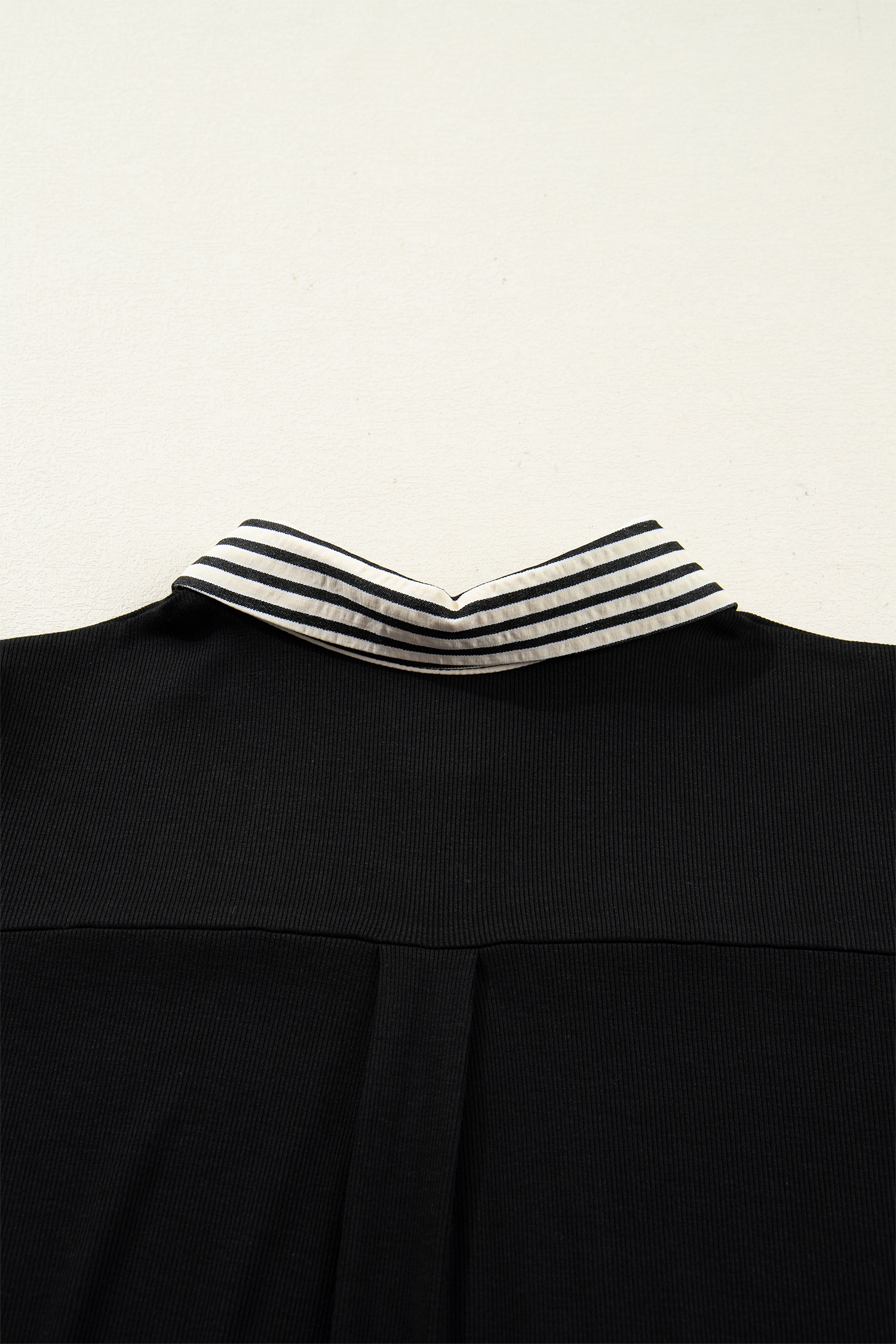 Chic Black Stripe Polo Collar Mini Dress – Perfect for Daily Wear and Graduation Events - Detail View 14 Chic Black Stripe Polo Collar Mini Dress – Perfect for Daily Wear and Graduation Events - Detail View 14