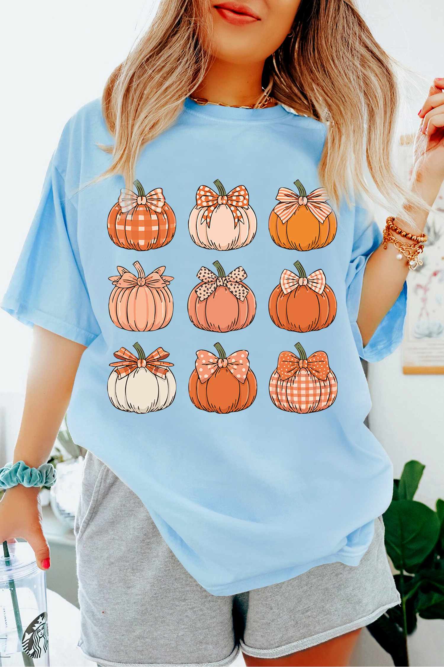 Casual Seasonal Graphic T Shirt, Light Blue Shift Style - Detail View 3 Casual Seasonal Graphic T Shirt, Light Blue Shift Style - Detail View 3