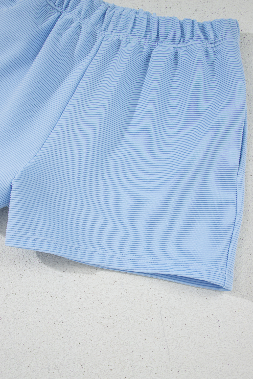Stylish Summer Outfit for Women - Beau Blue Ruffled Sleeve Top and High Waist Shorts Set - Detail View 15 Stylish Summer Outfit for Women - Beau Blue Ruffled Sleeve Top and High Waist Shorts Set - Detail View 15