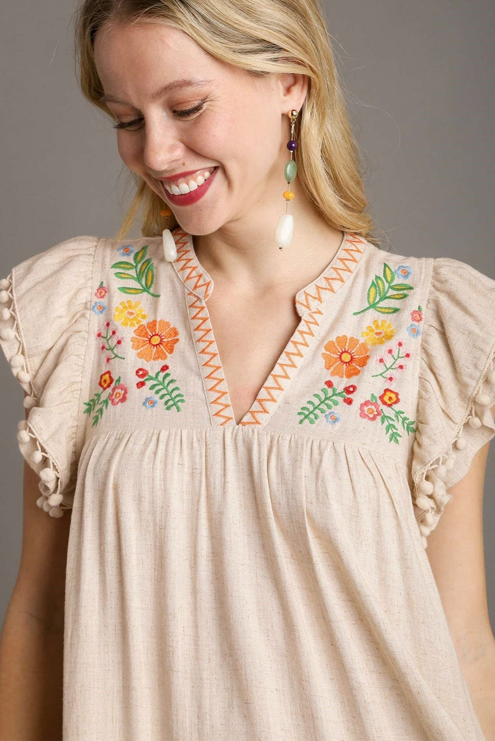 Chic and Elegant Floral Embroidered V Neck Dress - Jet Stream Color - Detail View 6 Chic and Elegant Floral Embroidered V Neck Dress - Jet Stream Color - Detail View 6
