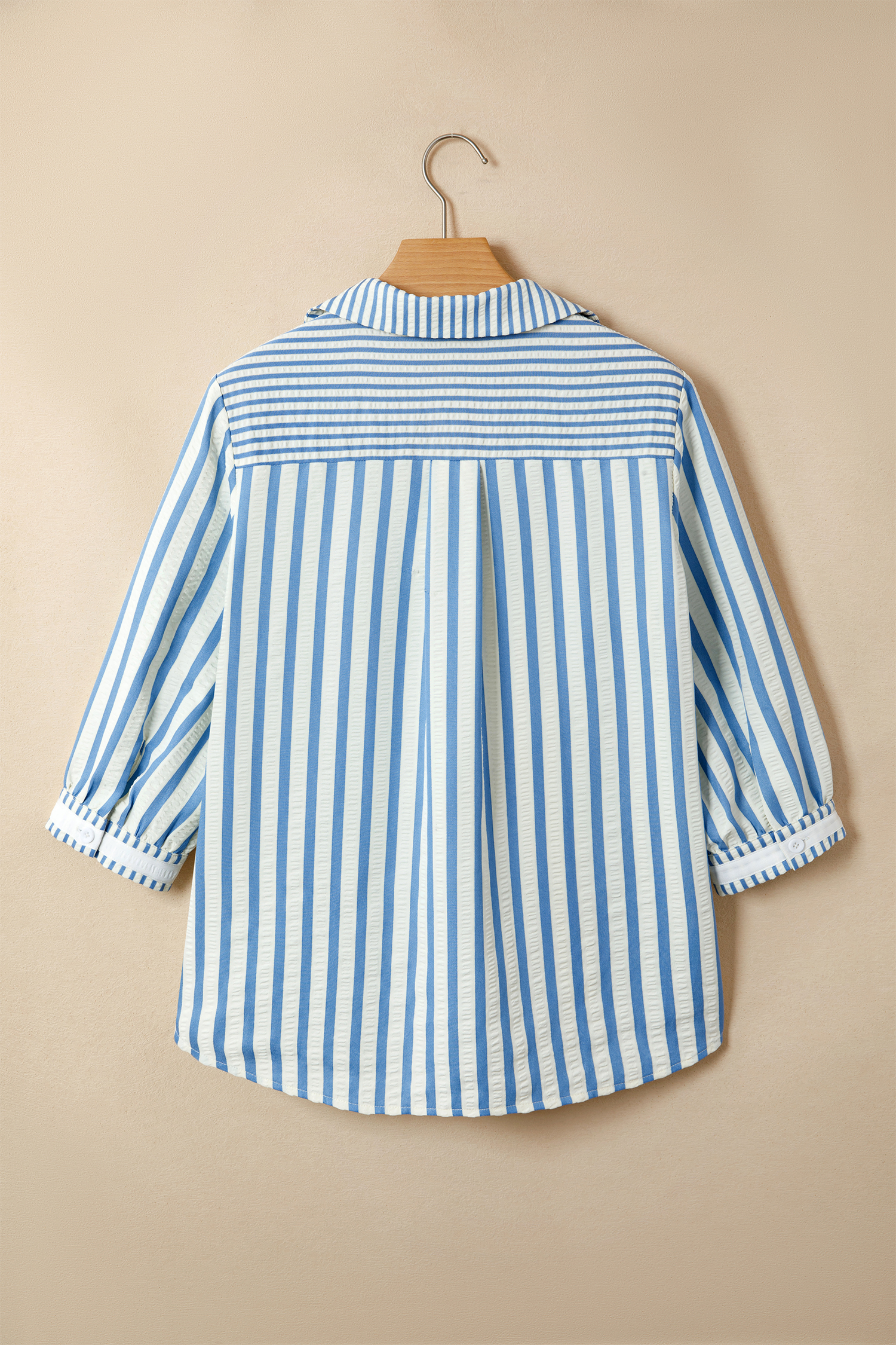 Women's Casual Shift Blouse – Sky Blue Striped Collared Shirt, Thoughtful Gift for Professionals - Detail View 6 Women's Casual Shift Blouse – Sky Blue Striped Collared Shirt, Thoughtful Gift for Professionals - Detail View 6