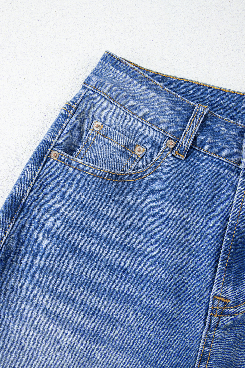 Casual Women's High Rise Sail Blue Denim Jeans – Loose Straight Leg with Raw Hem and Distinctive Cuffs for Fall Outings - Detail View 14 Casual Women's High Rise Sail Blue Denim Jeans – Loose Straight Leg with Raw Hem and Distinctive Cuffs for Fall Outings - Detail View 14