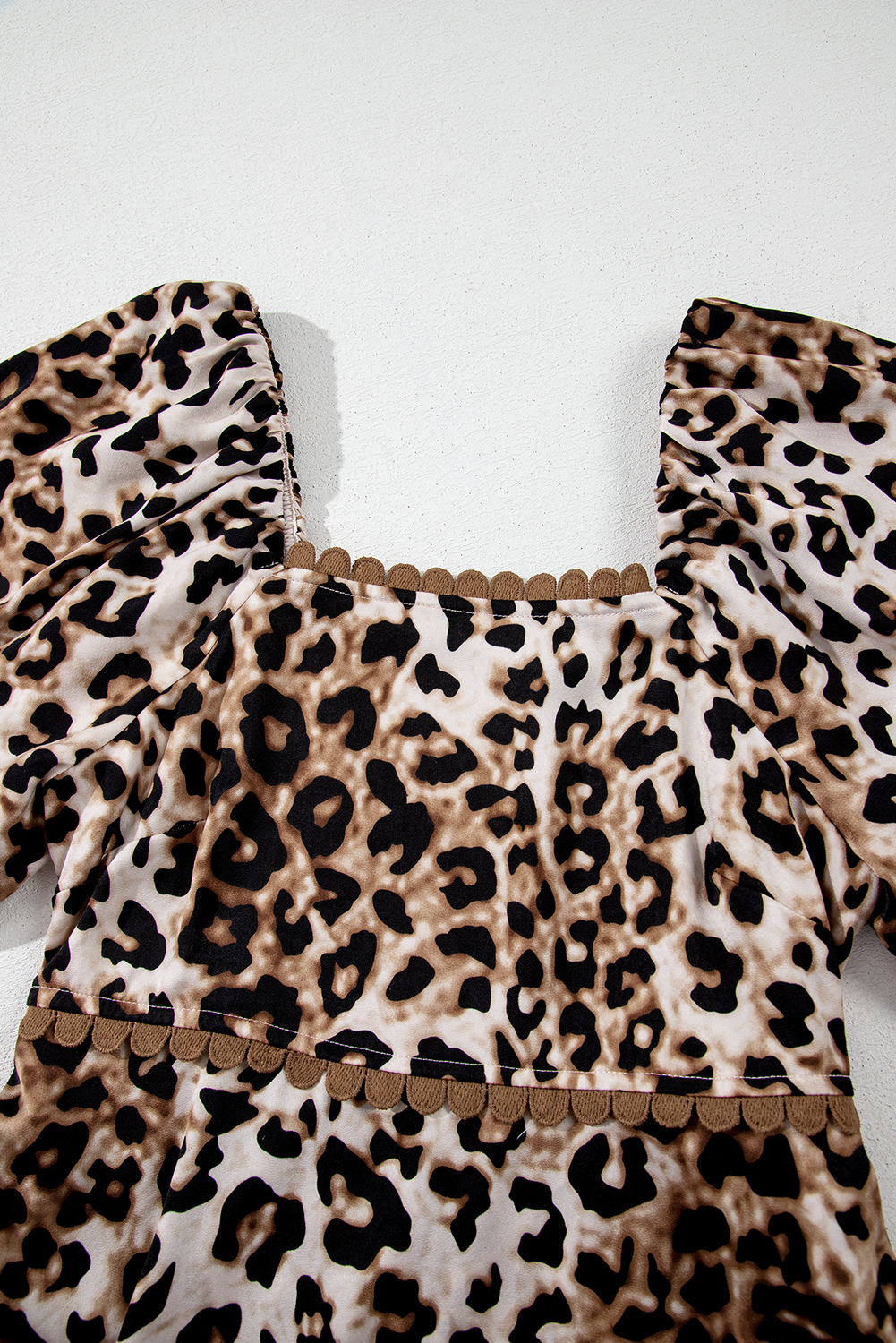 Brown Leopard Print Bubble Sleeve Square Neck Maxi Dress for Women - Detail View 17 Brown Leopard Print Bubble Sleeve Square Neck Maxi Dress for Women - Detail View 17