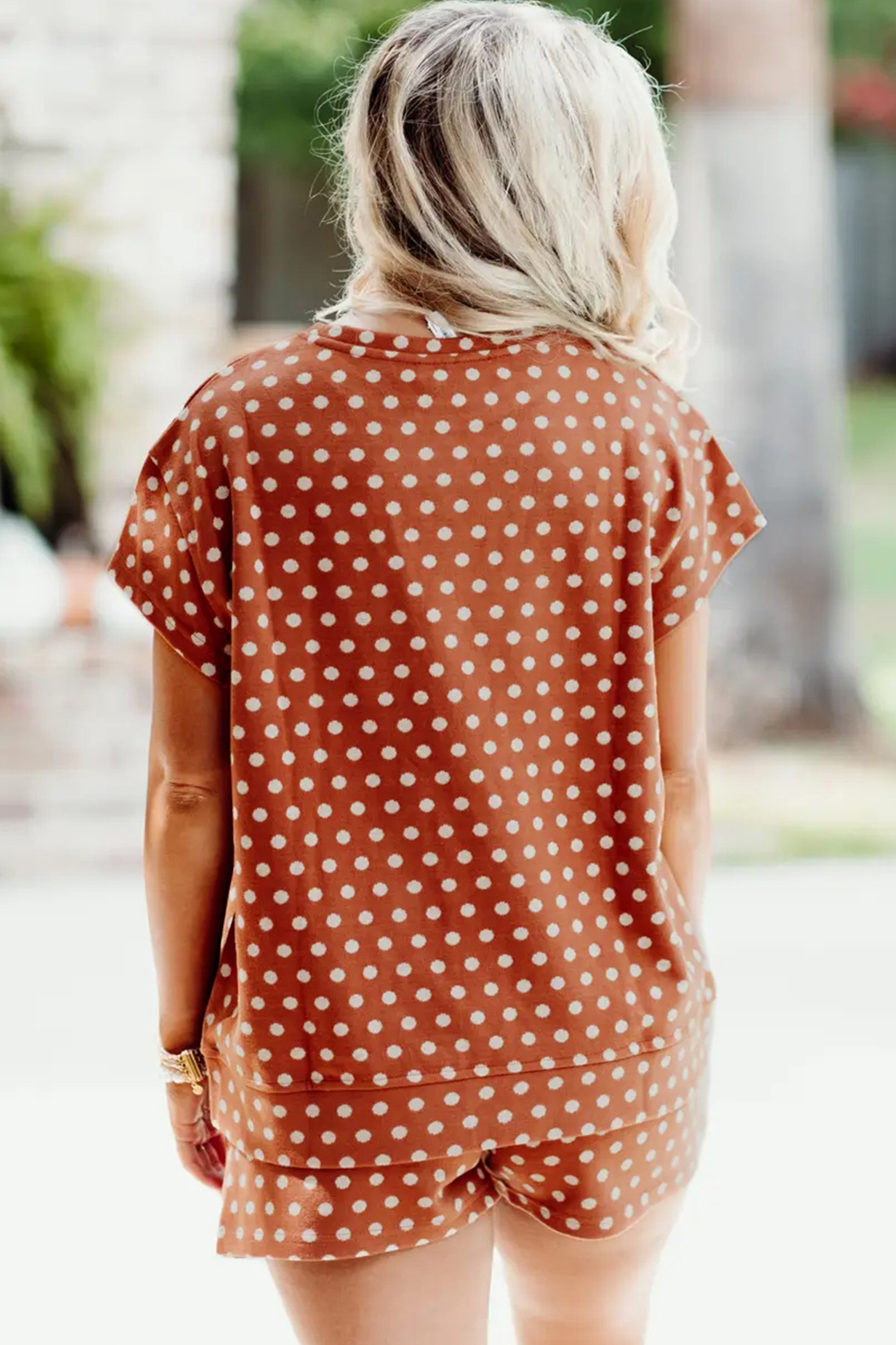 Chic Brown Polka Dot Short Set for Women – Effortless Style for Warm Days - Detail View 2 Chic Brown Polka Dot Short Set for Women – Effortless Style for Warm Days - Detail View 2