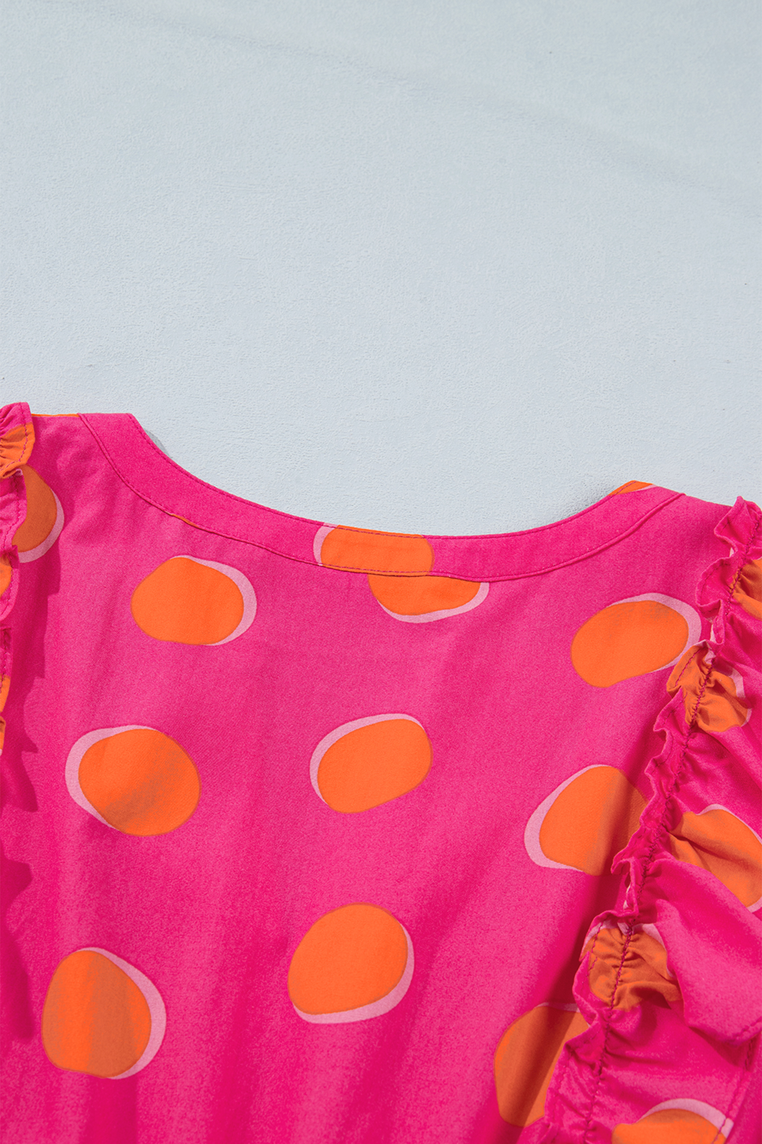 Women's Polka Dot V-Neck Dress – Ruffle Sleeve Summer Mini - Detail View 7 Women's Polka Dot V-Neck Dress – Ruffle Sleeve Summer Mini - Detail View 7