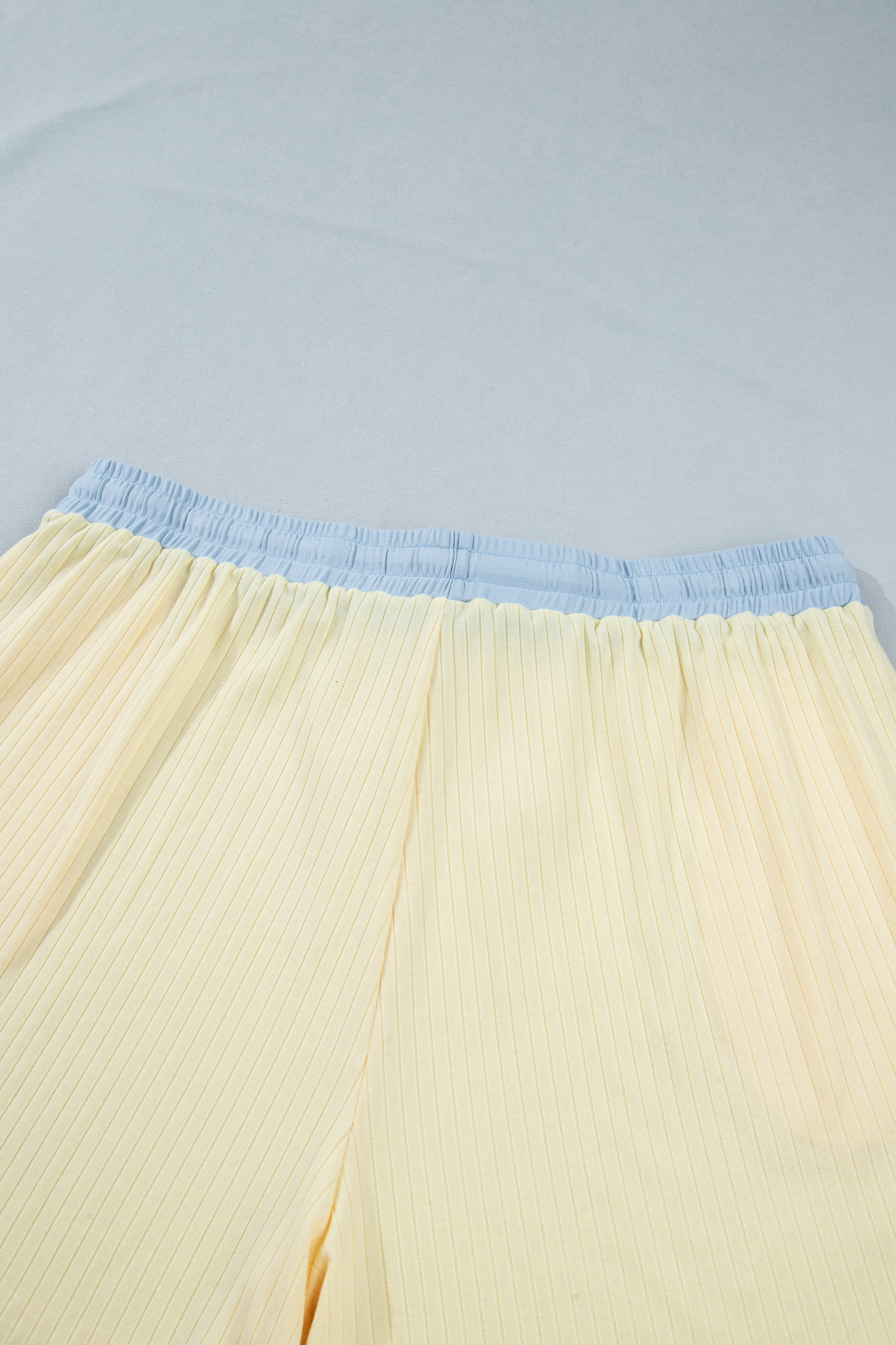 Plus Size Women's Casual Ribbed Short Set – Yellow Cream Drawstring Top & Shorts for Summer Comfort - Detail View 14 Plus Size Women's Casual Ribbed Short Set – Yellow Cream Drawstring Top & Shorts for Summer Comfort - Detail View 14