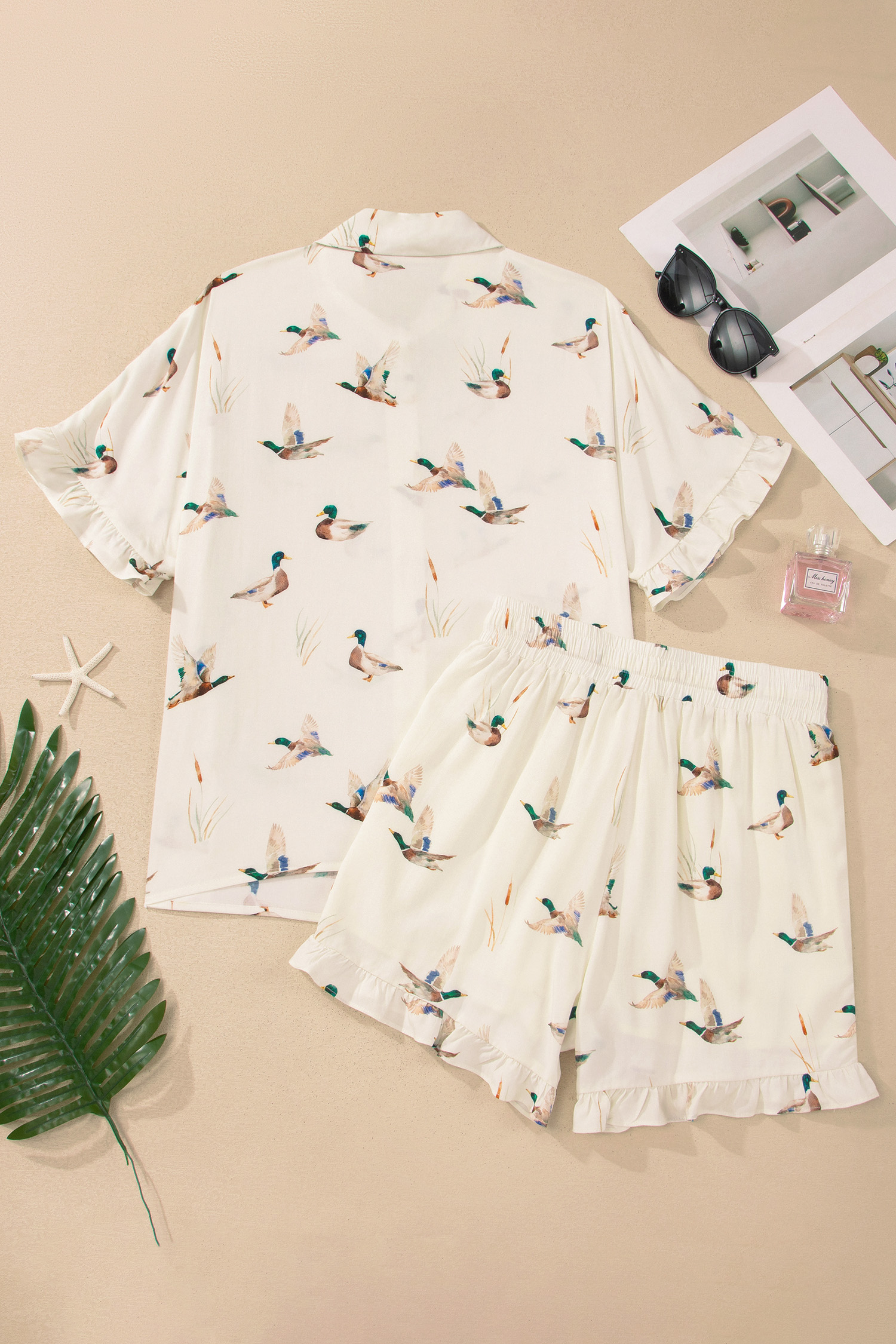 Casual Animal Print Summer Set for Women - Short Sleeve Button Down Shirt and Shorts - Detail View 5 Casual Animal Print Summer Set for Women - Short Sleeve Button Down Shirt and Shorts - Detail View 5