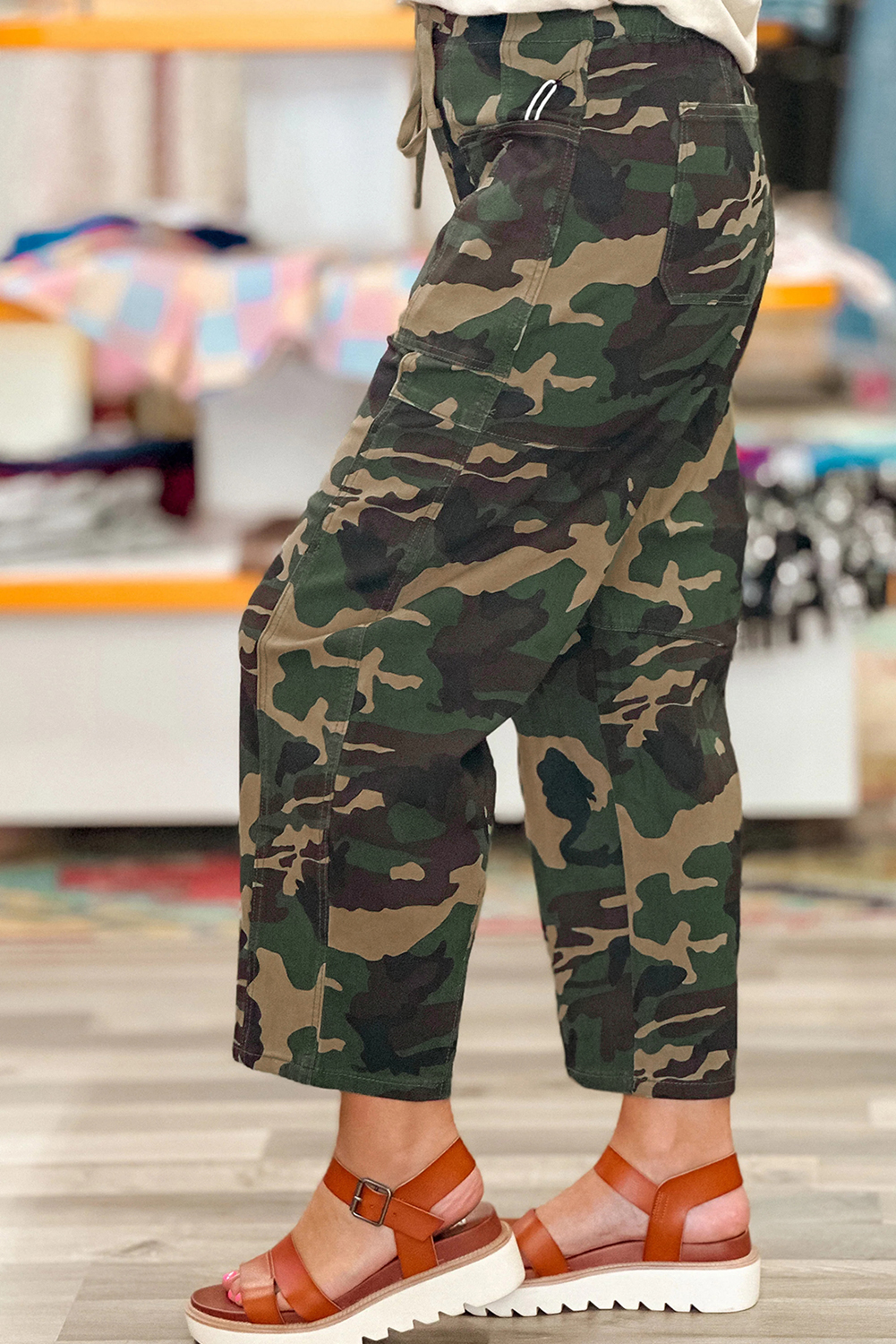 Versatile Women's Camouflage Print Drawstring Jeans – Perfect for Daily Wear and Casual Looks - Detail View 3 Versatile Women's Camouflage Print Drawstring Jeans – Perfect for Daily Wear and Casual Looks - Detail View 3