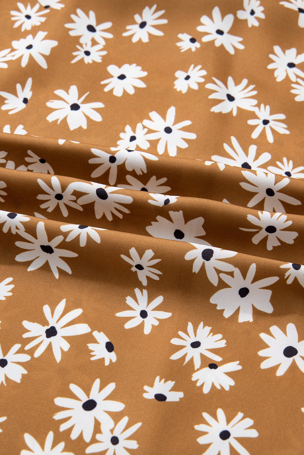 Plus Size Khaki Daisy Floral A-Line Dress with Button Details for Fall Outings - Detail View 11 Plus Size Khaki Daisy Floral A-Line Dress with Button Details for Fall Outings - Detail View 11