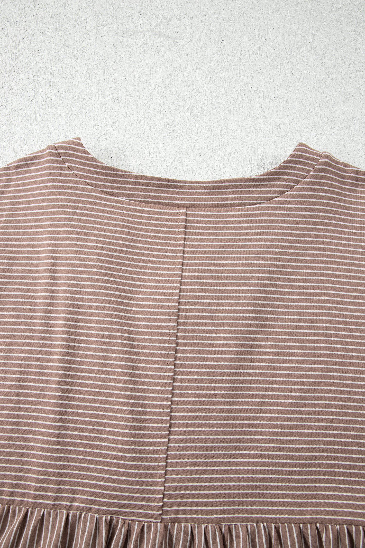 Casual Women's Khaki Stripe T-Shirt – Comfortable V Neck High Low Top with Side Slit for Everyday Style - Detail View 12 Casual Women's Khaki Stripe T-Shirt – Comfortable V Neck High Low Top with Side Slit for Everyday Style - Detail View 12