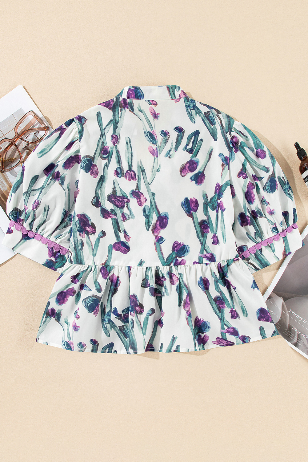 Charming V Neck Floral Blouse - Half Sleeve Peplum Top for Daily Wear - Detail View 14 Charming V Neck Floral Blouse - Half Sleeve Peplum Top for Daily Wear - Detail View 14