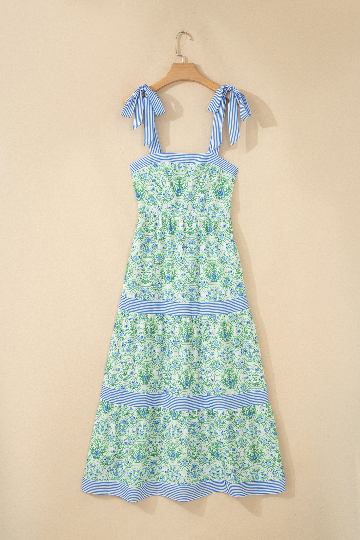 Women's Floral Striped Maxi Dress – Summer Vacation A-Line - Detail View 16 Women's Floral Striped Maxi Dress – Summer Vacation A-Line - Detail View 16